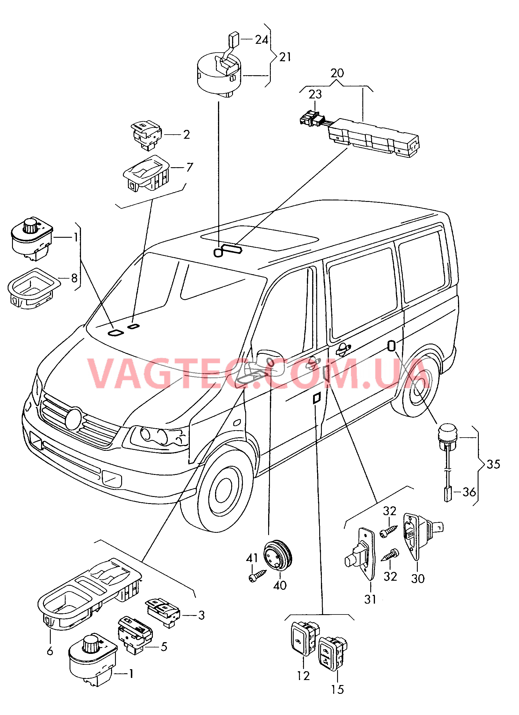 Выключатель в обивке двери Зеркальный эл-т с приводом .  для VOLKSWAGEN Transporter 2009-1