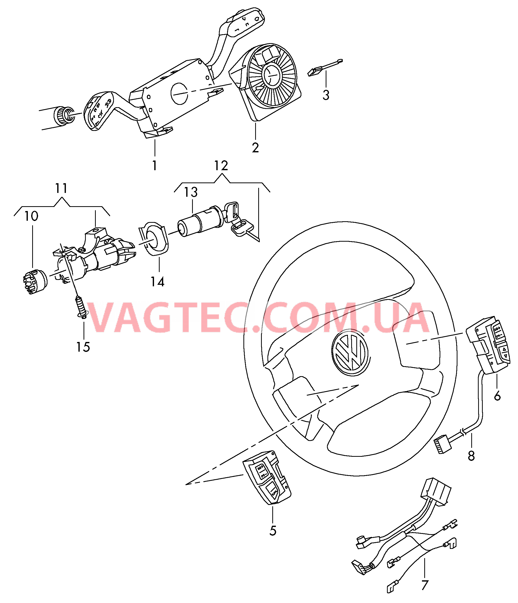 Комб. переключ. вала рул. упр. Замок рулевой колонки Выкл-тель зажигания и стартера Комплект для дополн. установки устр-ва регулир-кискорости  для VOLKSWAGEN Transporter 2010-1