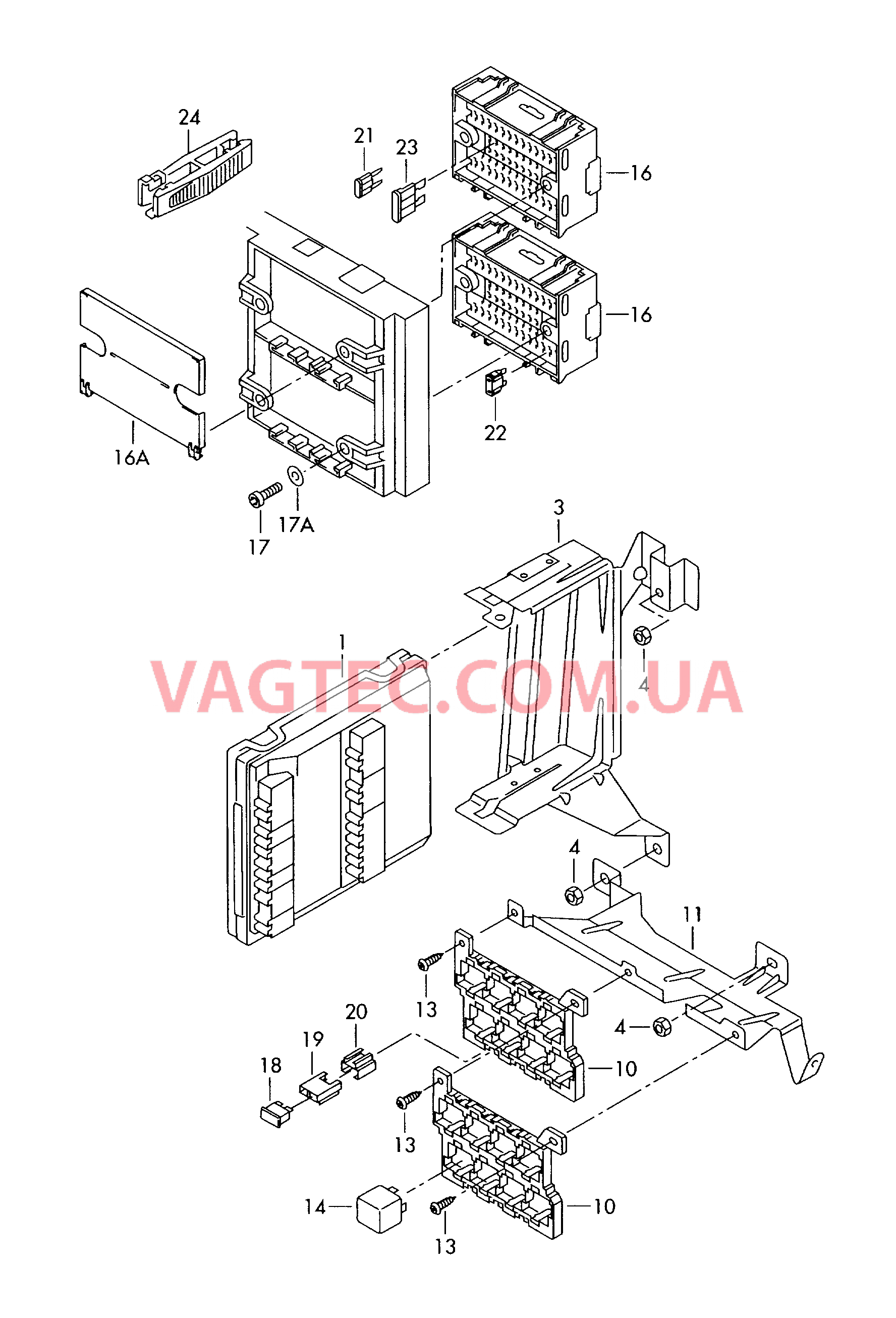 Блок управления бортовой сети Крепёжные детали Колодка реле Конт. колодка плавк. предохр.  для VOLKSWAGEN Transporter 2003-2