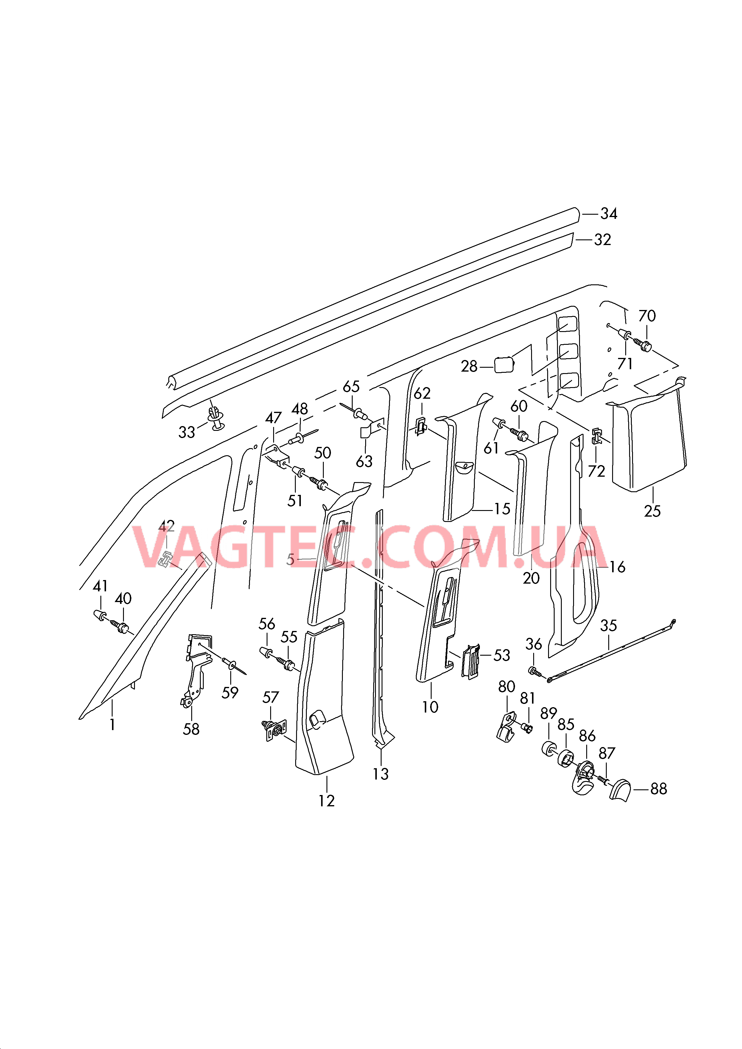 Облицовка стойки Облицовка рамы крыши Детали не в сборе     D - 29.05.2017>> для VOLKSWAGEN Transporter 2019