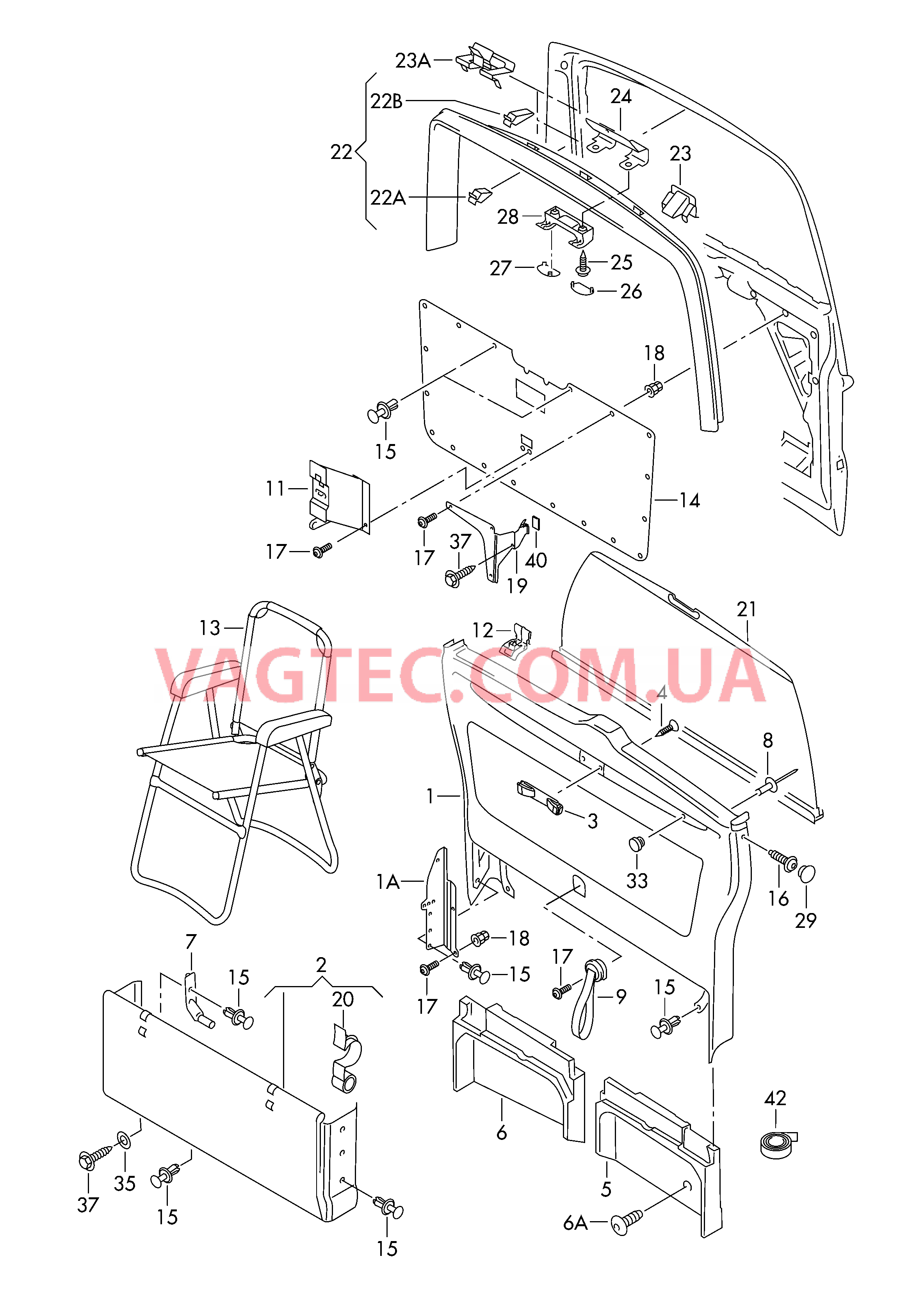 Облицовка крышки багаж. отсека Держтель откидного сиденья  для VOLKSWAGEN Transporter 2010-2