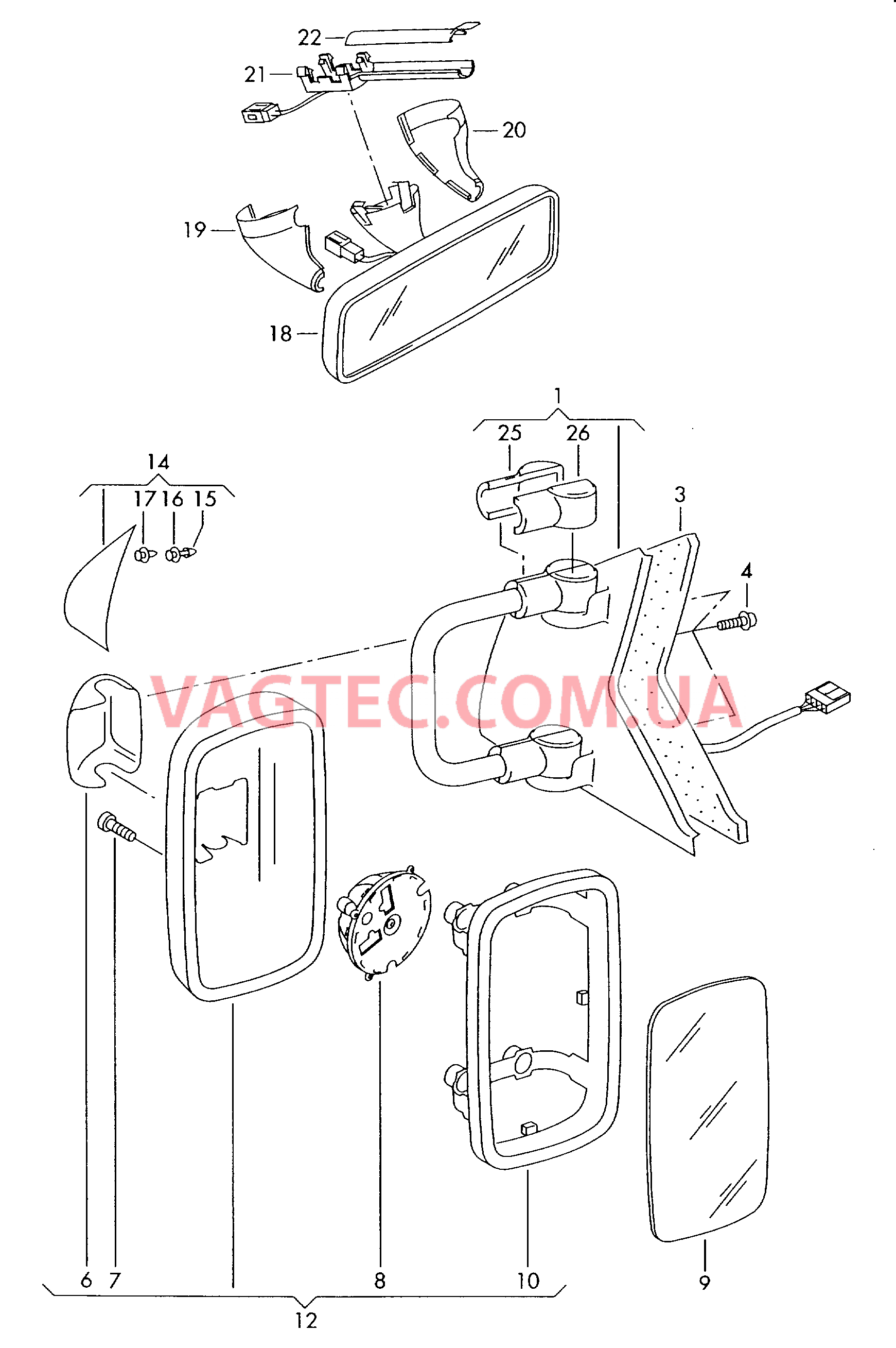 Наружное зеркало на скобе Внутреннее зеркало задн. вида  для VOLKSWAGEN Transporter 2006-1