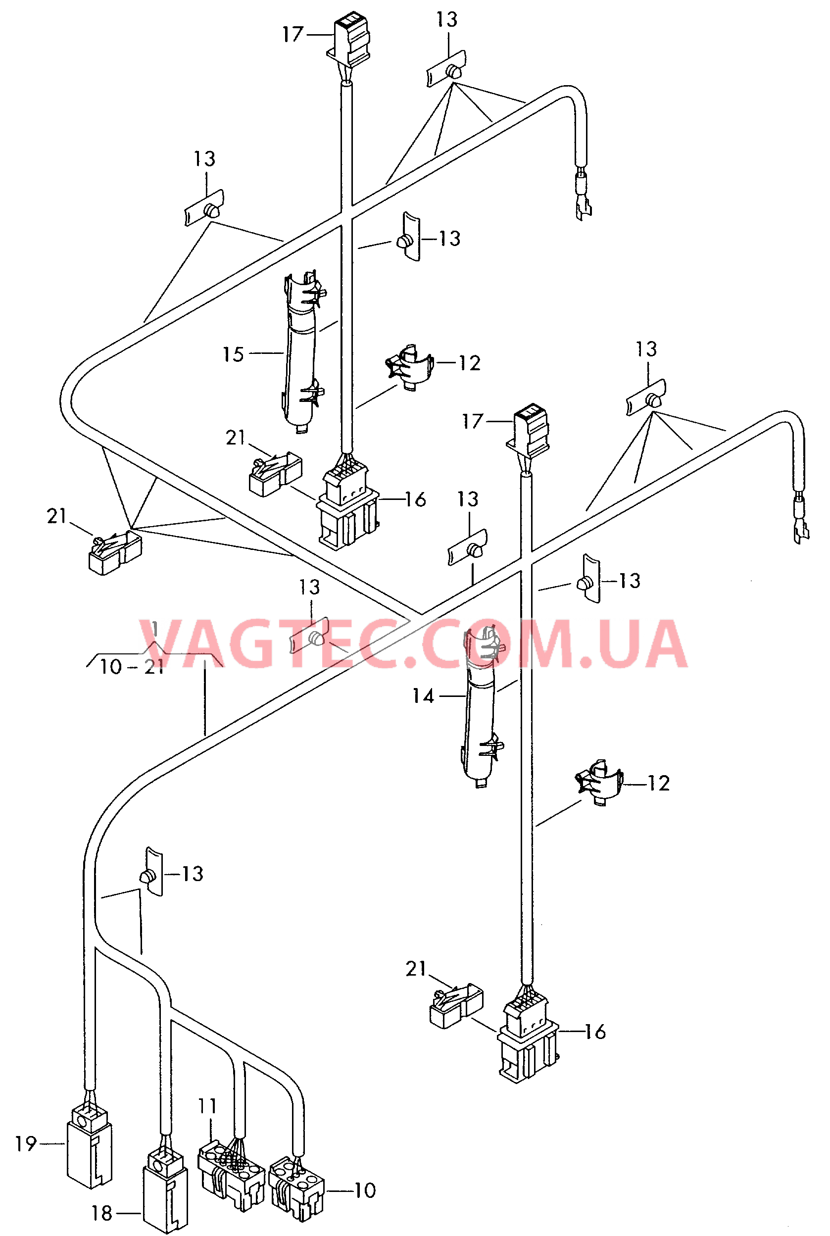 Жгут проводов Крыша для двойной кабины    см. панель иллюстраций: F             >> 7J-4-050 000* F 7J-4-050 001>>* для VOLKSWAGEN Transporter 2004-2