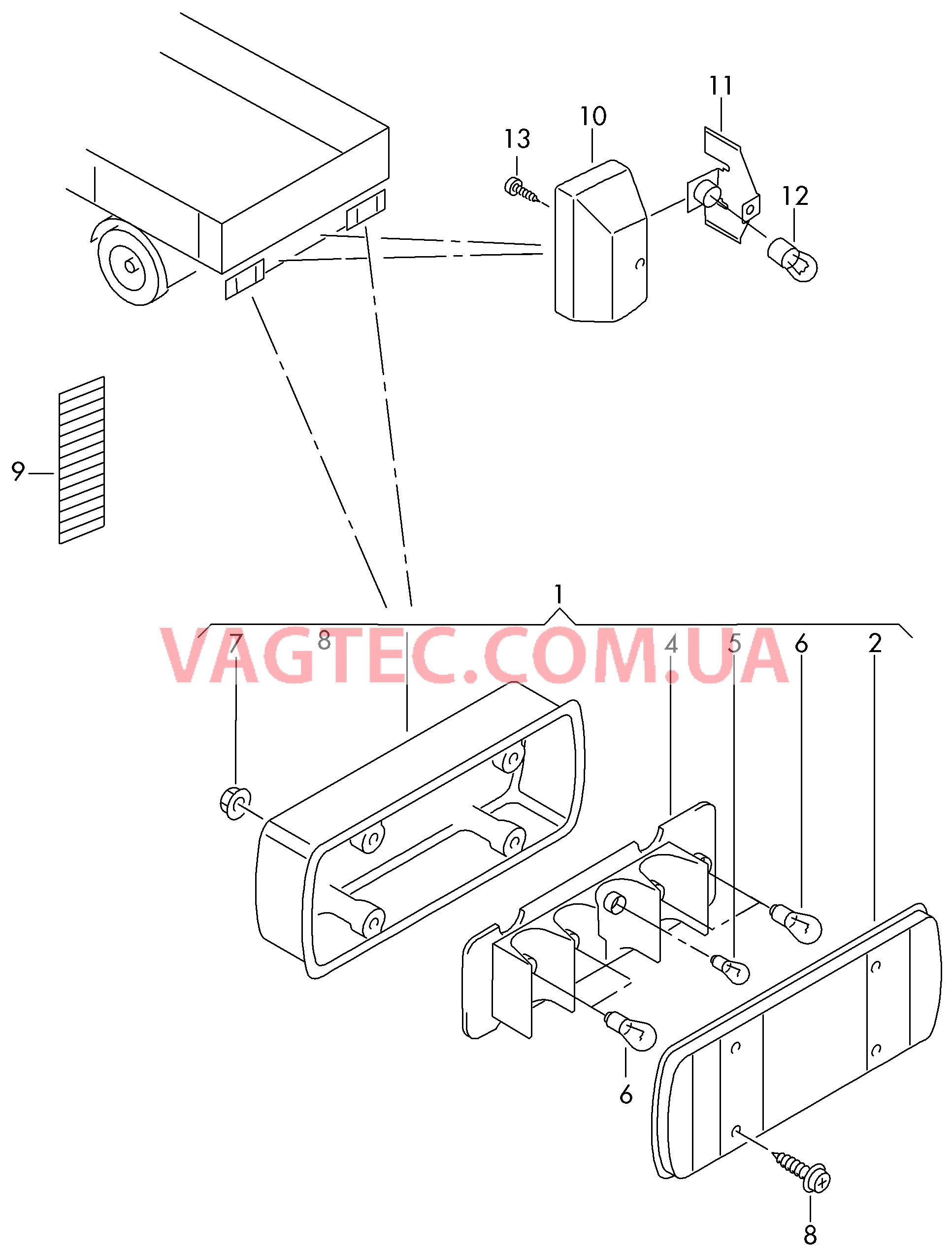 Задний фонарь Плафон освещ. номерного знака  для VOLKSWAGEN Transporter 2004-2