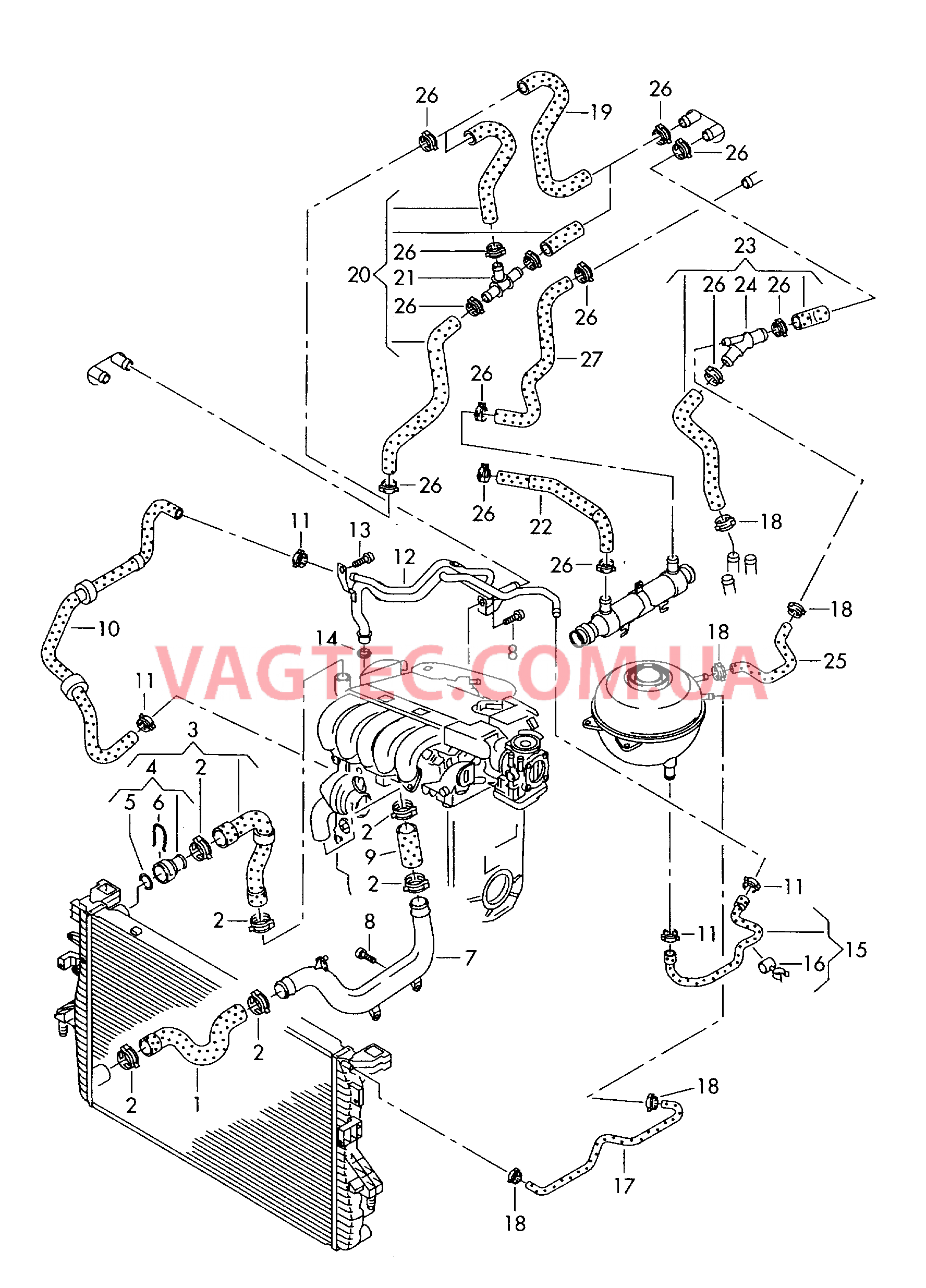 Шланги ОЖ и трубки с/без Доп.отопитель для контура ОЖ  для VOLKSWAGEN Transporter 2006-1