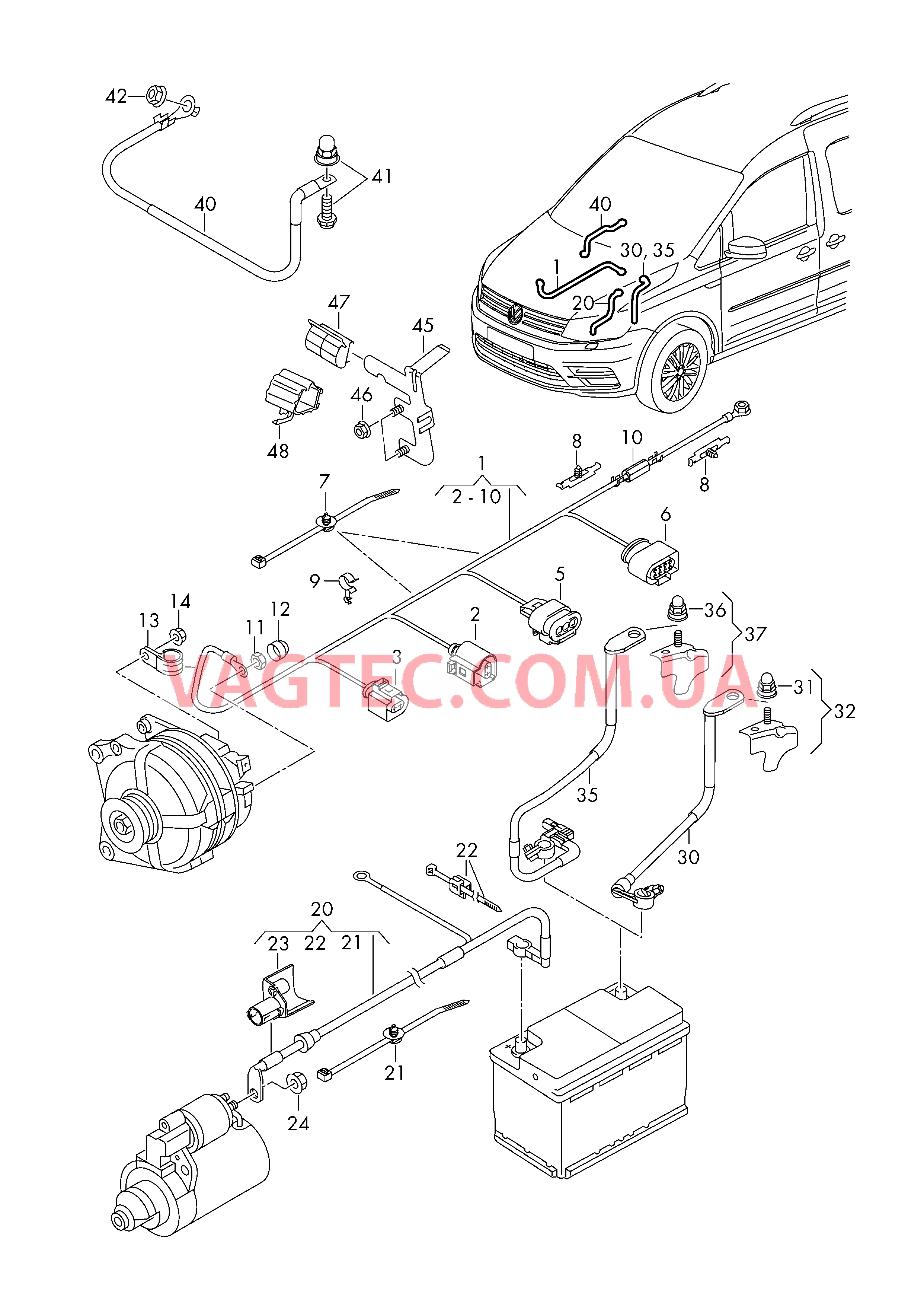 Купить Жгут проводов для АКБ +/- Жгут проводов генератора Провод массы  Caddy VOLKSWAGEN 2019 года. Купить оригинальные детали Caddy VOLKSWAGEN  2019 года | VAGTEC.COM.UA