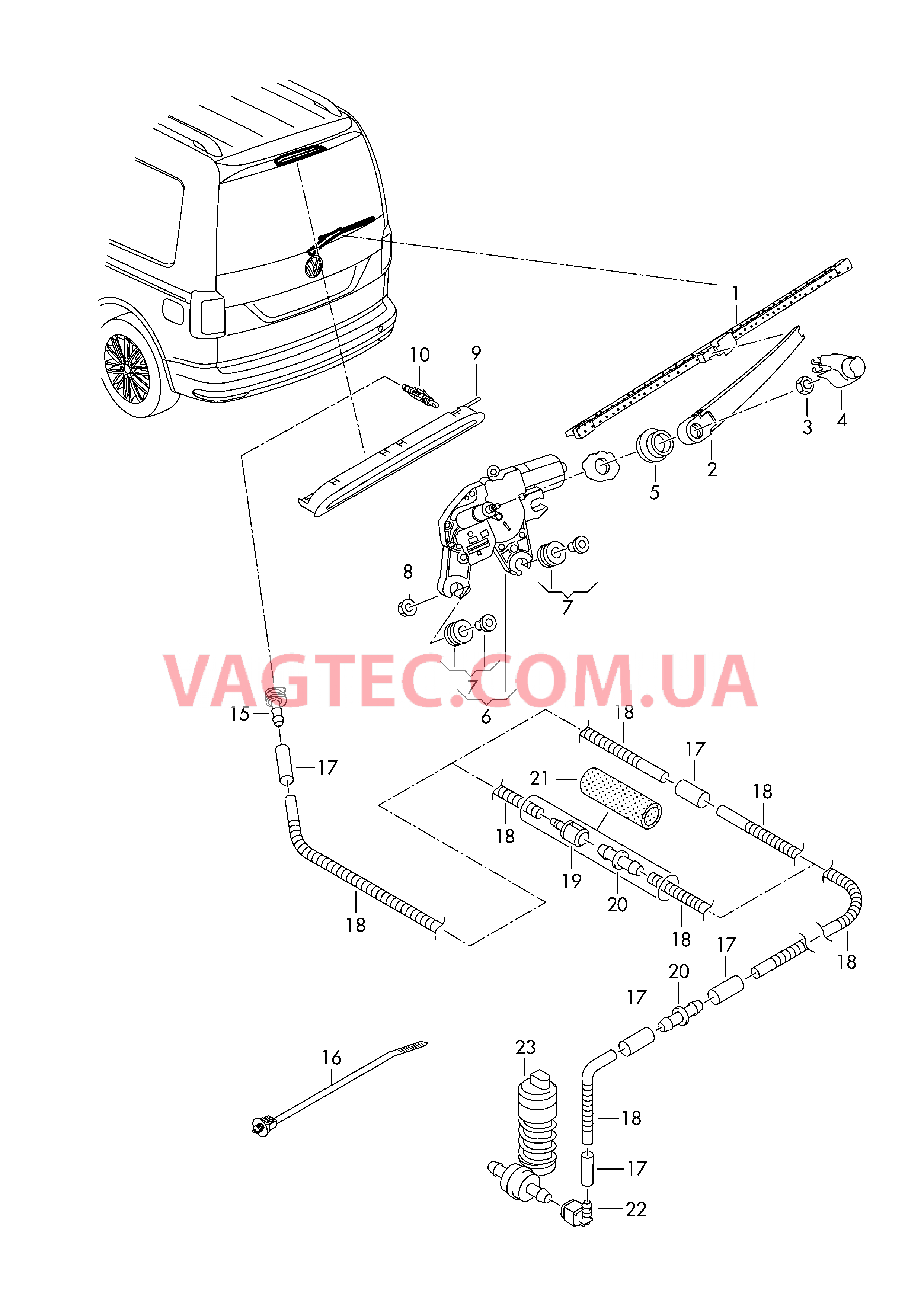 Стеклоочиститель/омыватель для заднего стекла  Крышка багажного отсека  для VOLKSWAGEN Caddy 2018