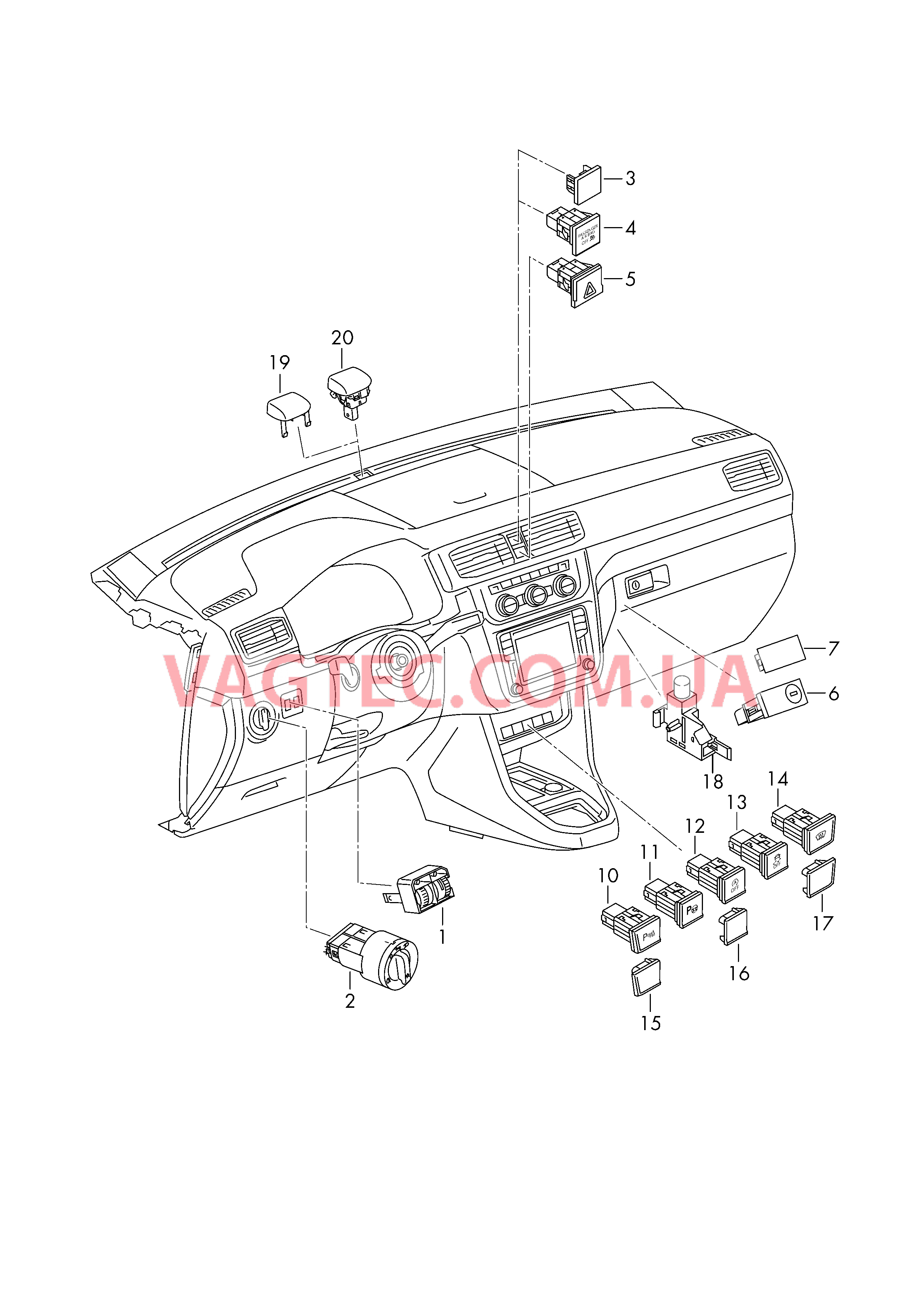 Выключатель света Выключатель в панели приборов Выключатель в централ. консоли БУ климатической установки Датчик интенс. солн. излуч.  для VOLKSWAGEN Caddy 2018