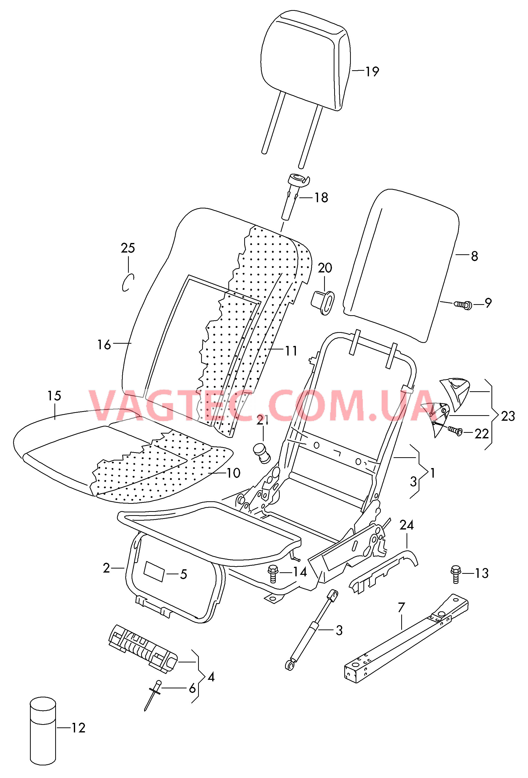 Cиденье, откидное со спинкой и подголовником  для VOLKSWAGEN Caddy 2014