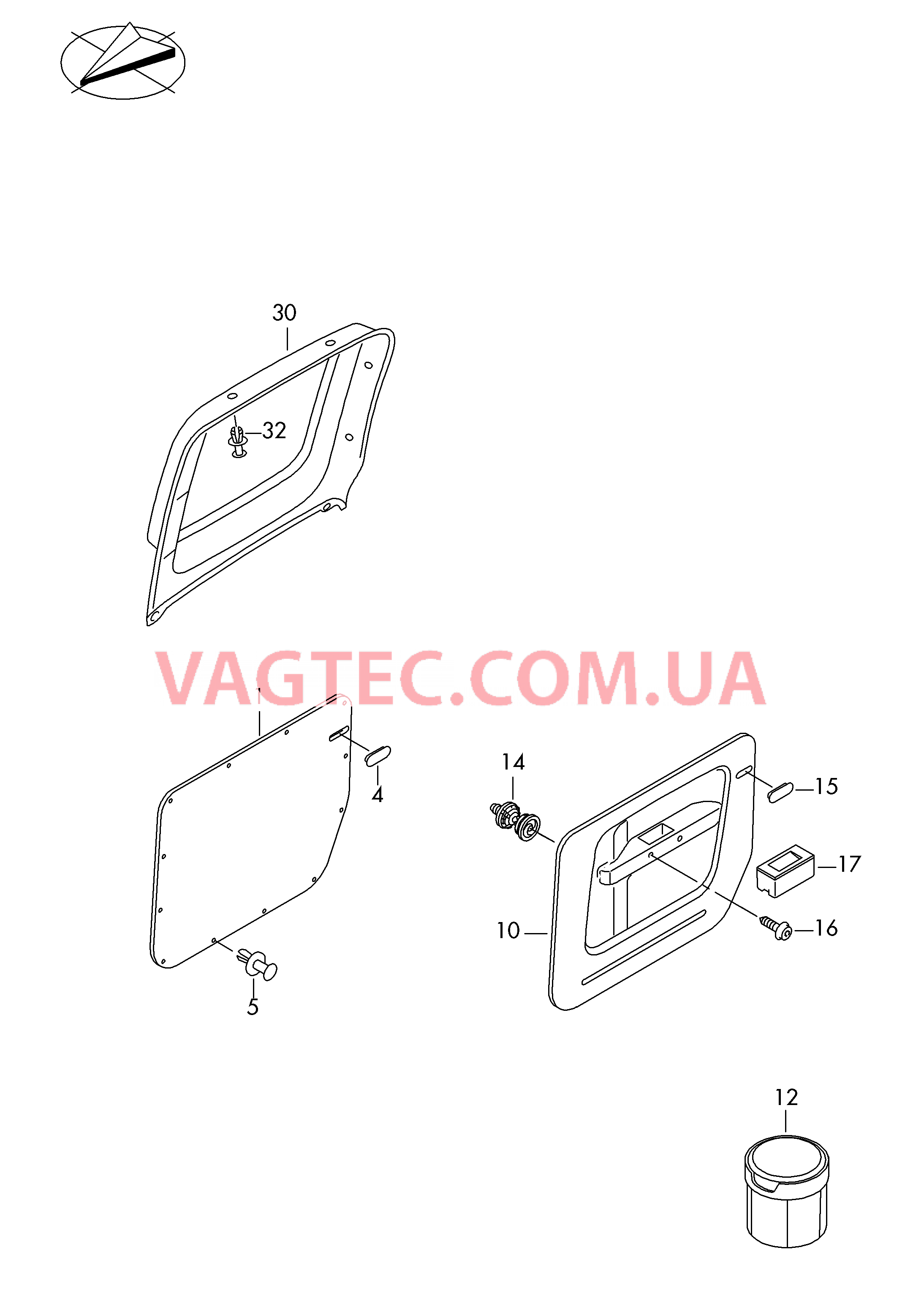 Облицовка сдвижной двери  F             >> 2K-8-065 000* для VOLKSWAGEN Caddy 2005