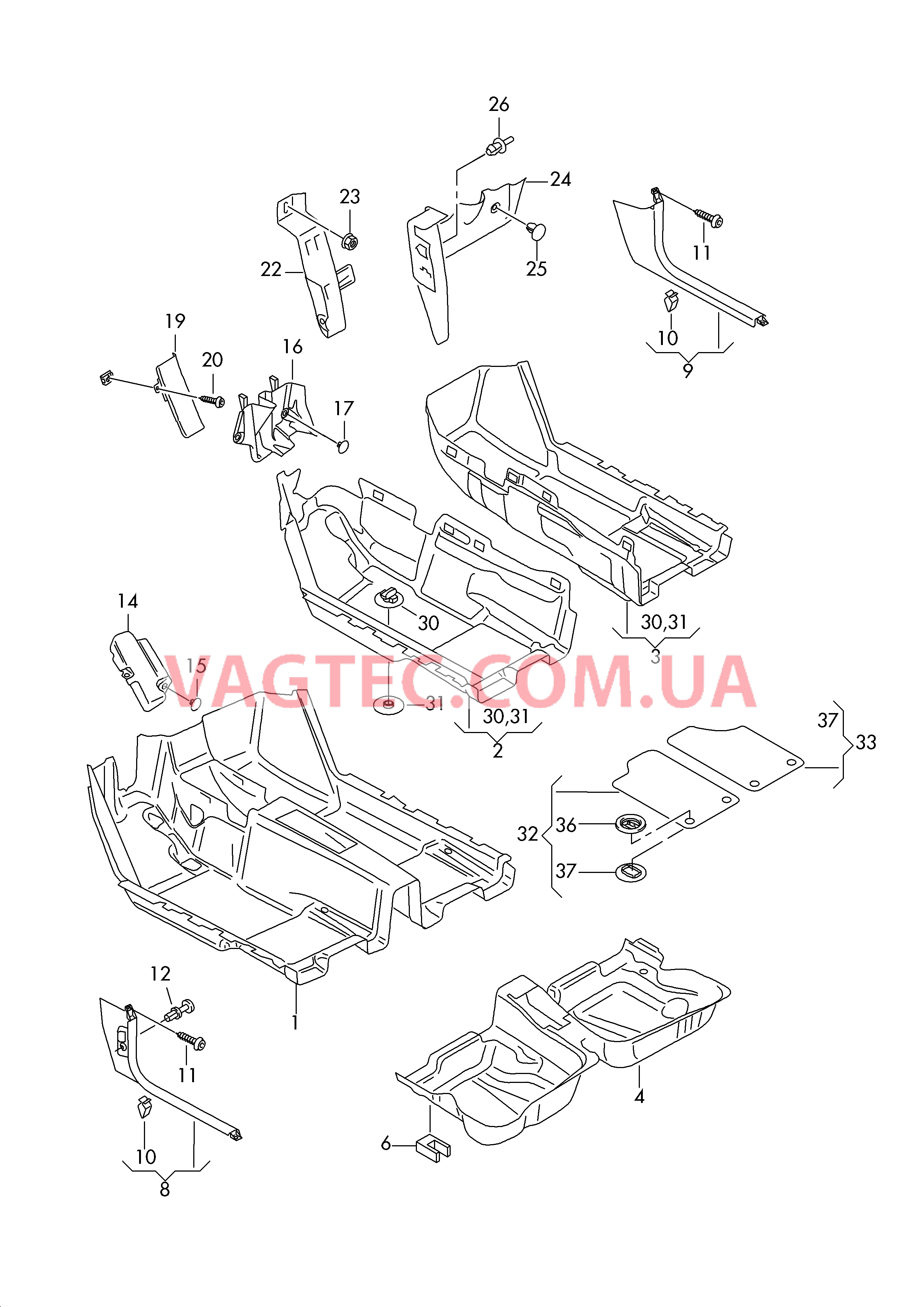 Коврики Облицовка стойки А  для VOLKSWAGEN Caddy 2004