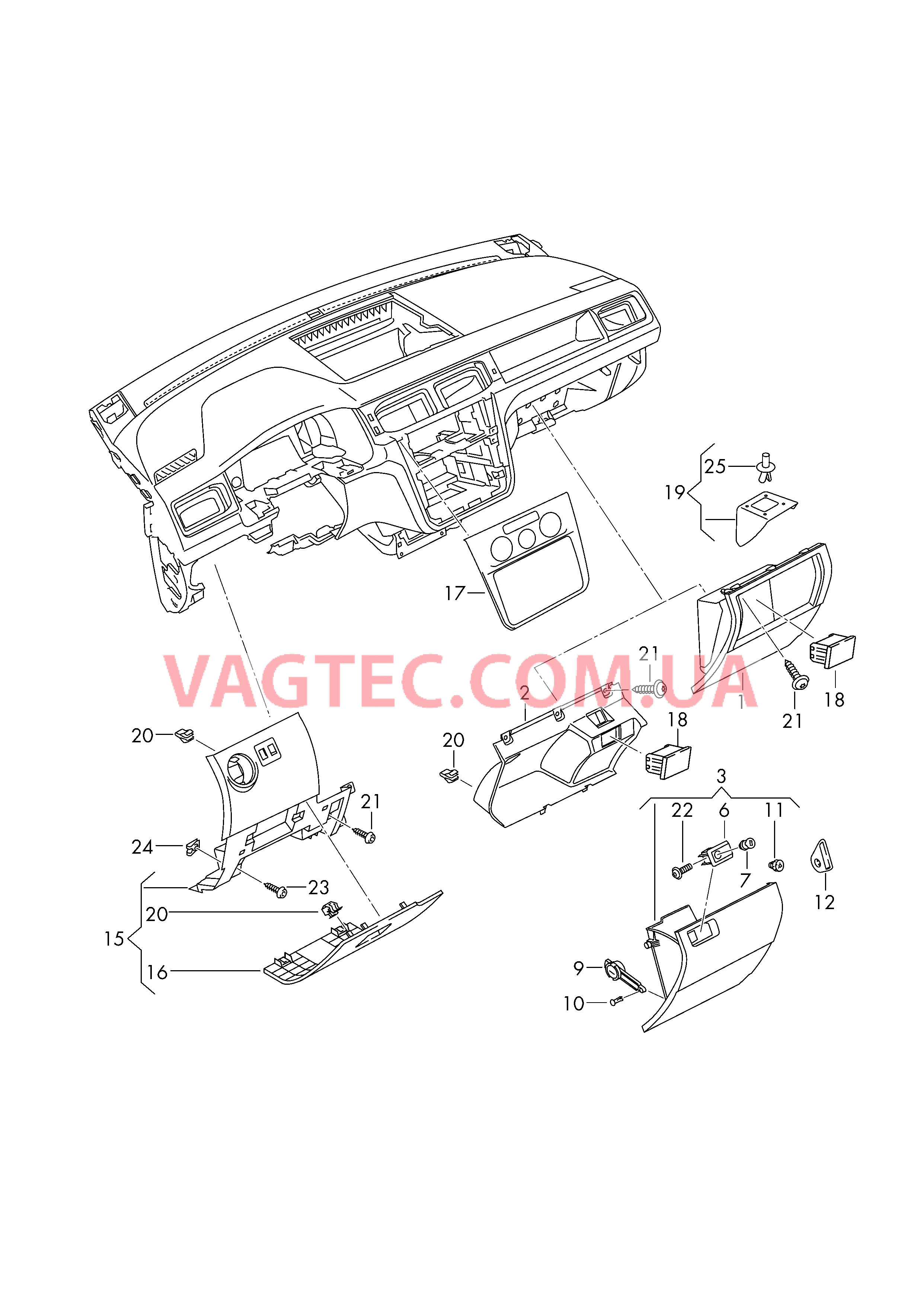 Детали, встроен. в пан. приб.  для VOLKSWAGEN Caddy 2019