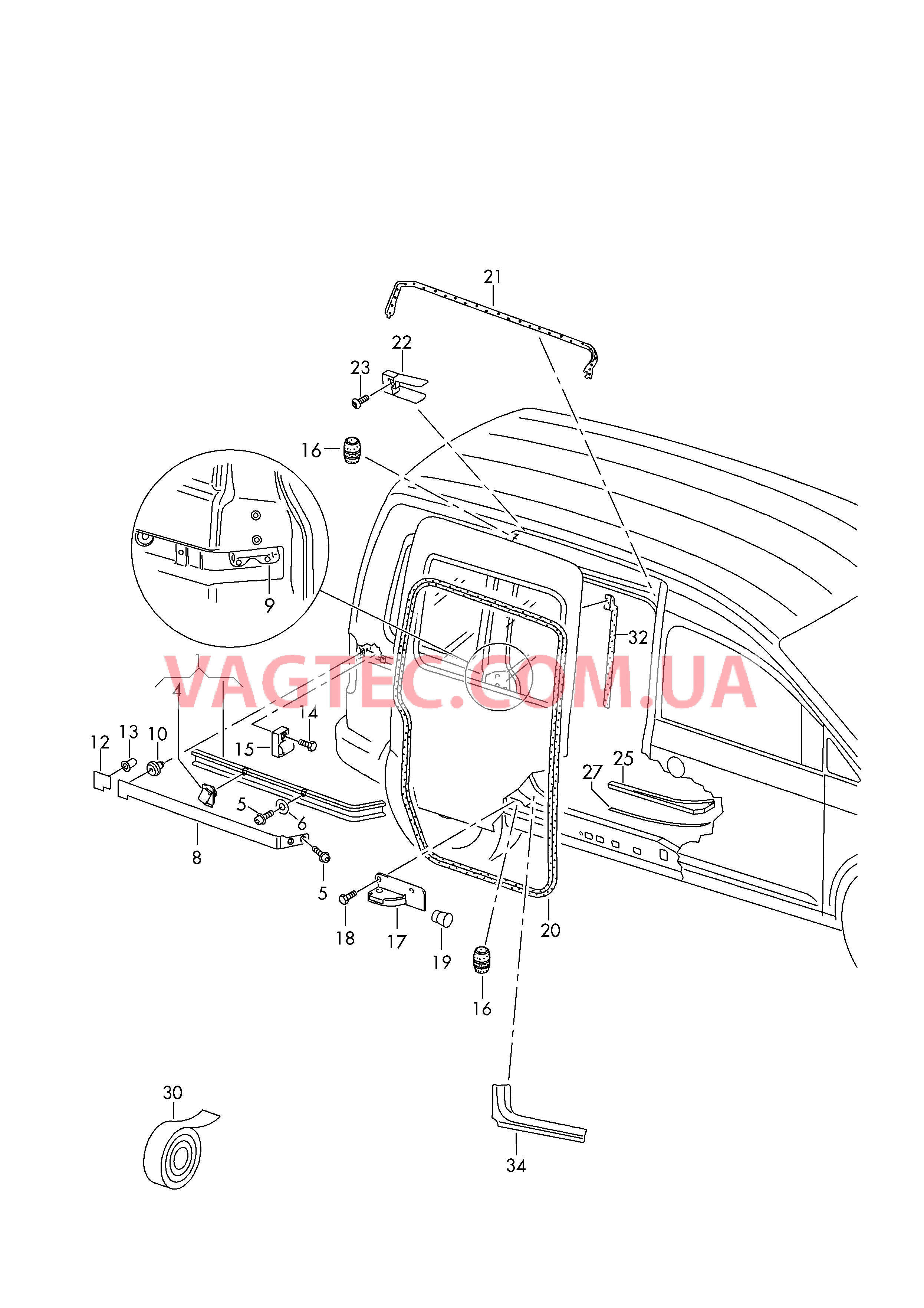 Направляющая Фиксатор двери Уплотнитель сдвижной двери F 2K-8-060 001>>* для VOLKSWAGEN Caddy 2004