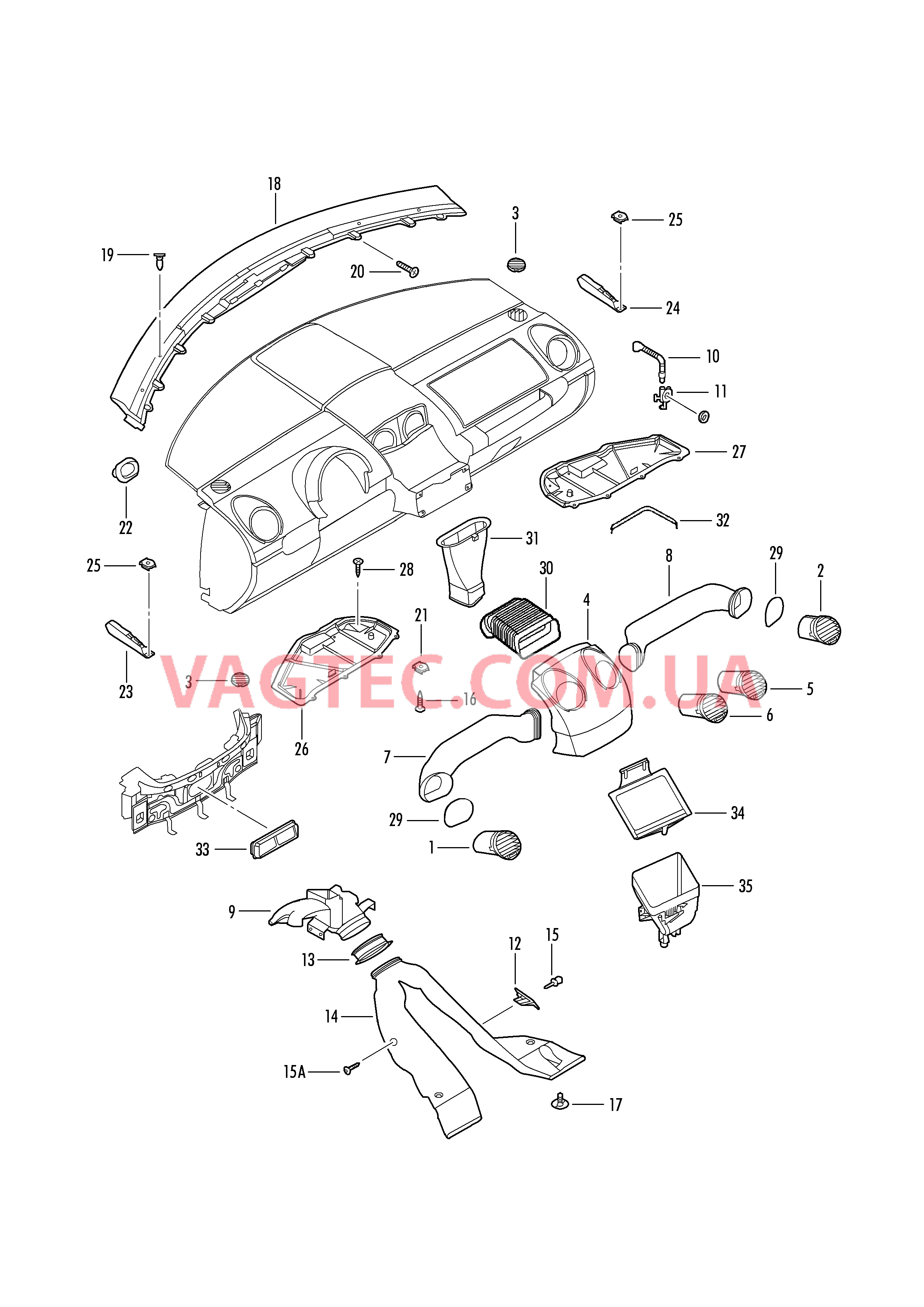 Возд. канал для обог. простр. для ног, возд. шланги и дефл.  для VOLKSWAGEN Beetle 2002