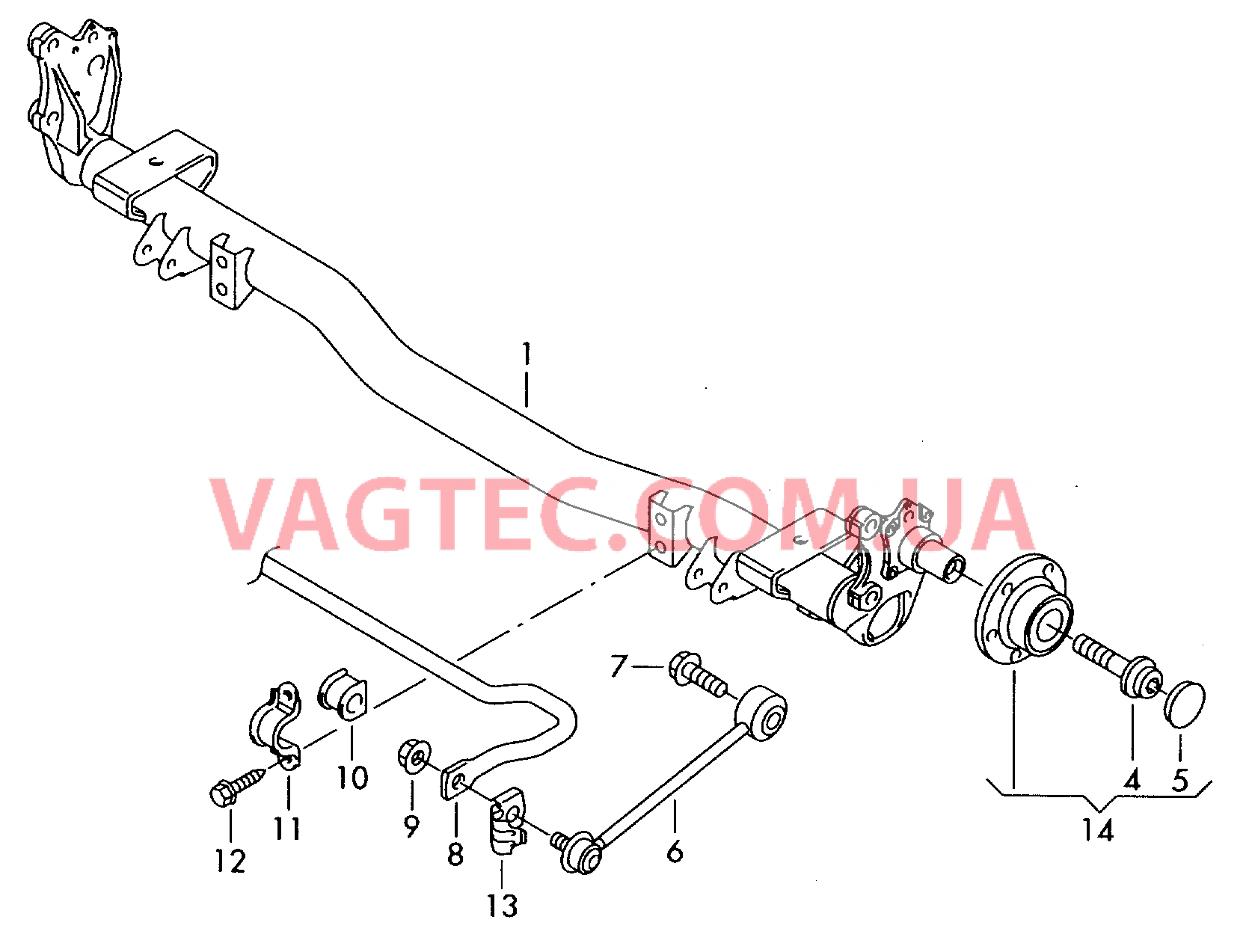 Балка заднего моста с деталями  Стабилизатор   для а/м с базой: D - 18.09.2007>> для VOLKSWAGEN Caddy 2006