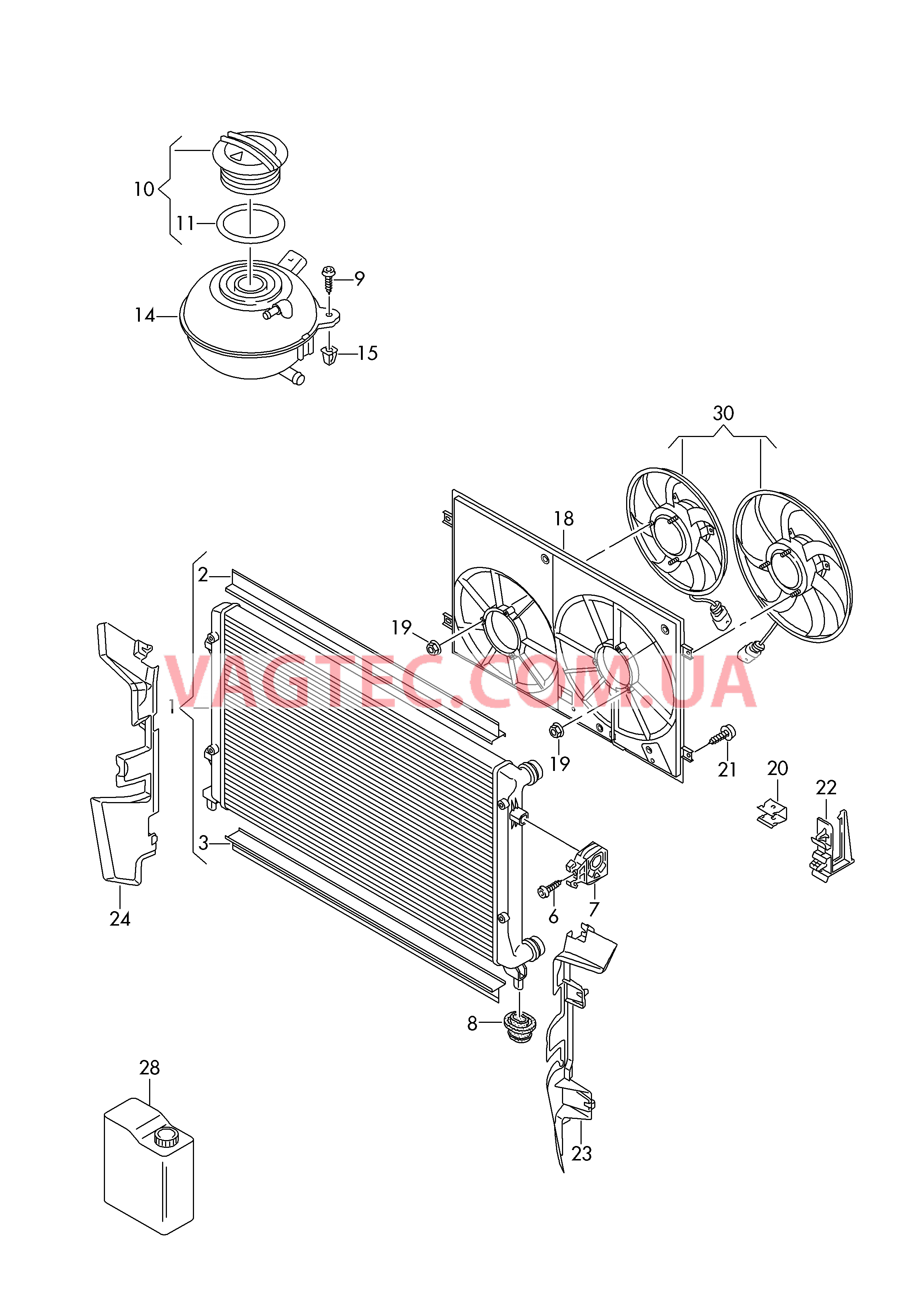 Радиатор охлаждающей жидкости Бачок, компенсационный Рамка для двух вентиляторов  для VOLKSWAGEN Jetta 2018-1