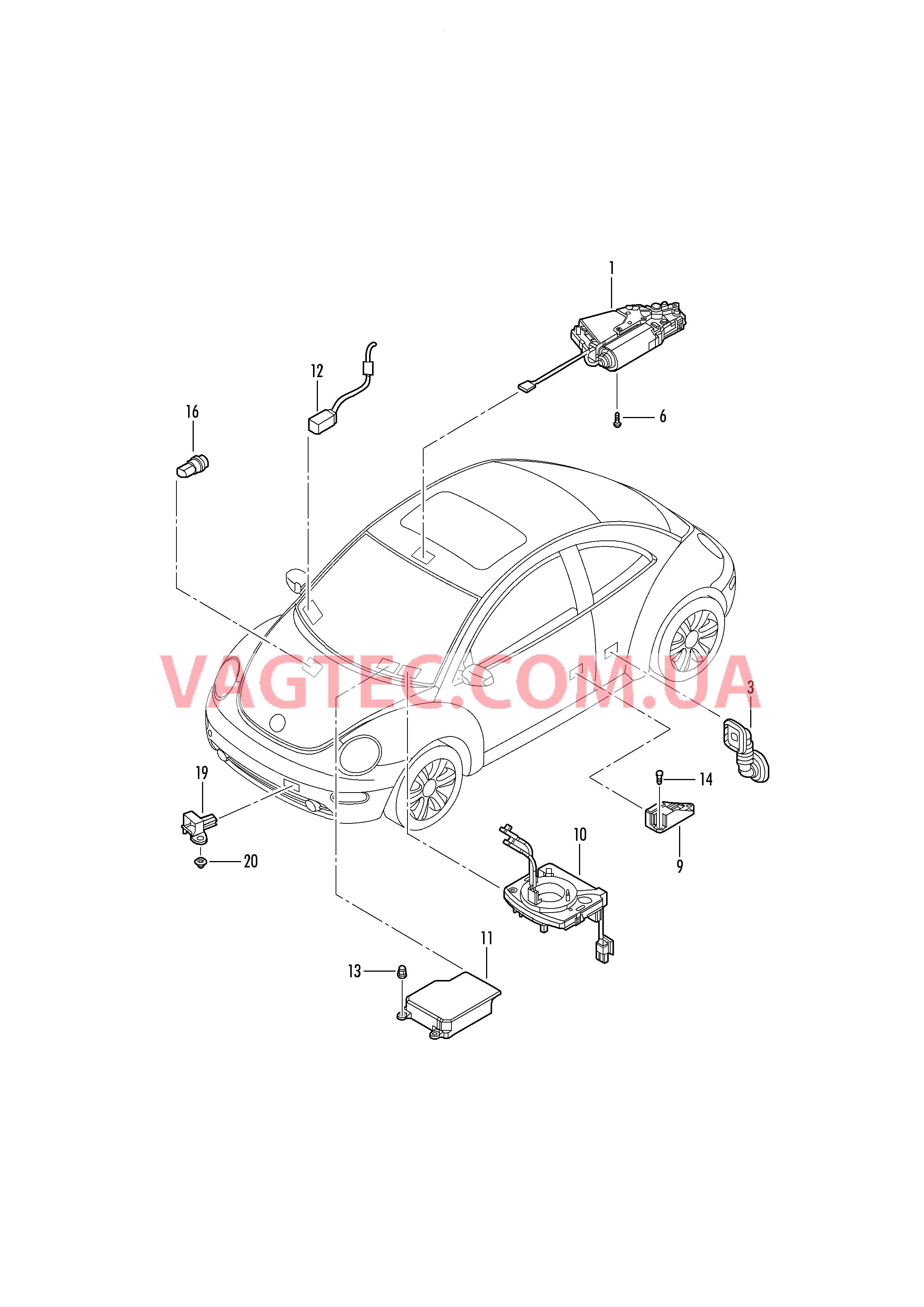 Мотор привода люка Термовыключатель Электродетали для подуш.безоп. Гофрированный чехол  для VOLKSWAGEN Beetle 2004