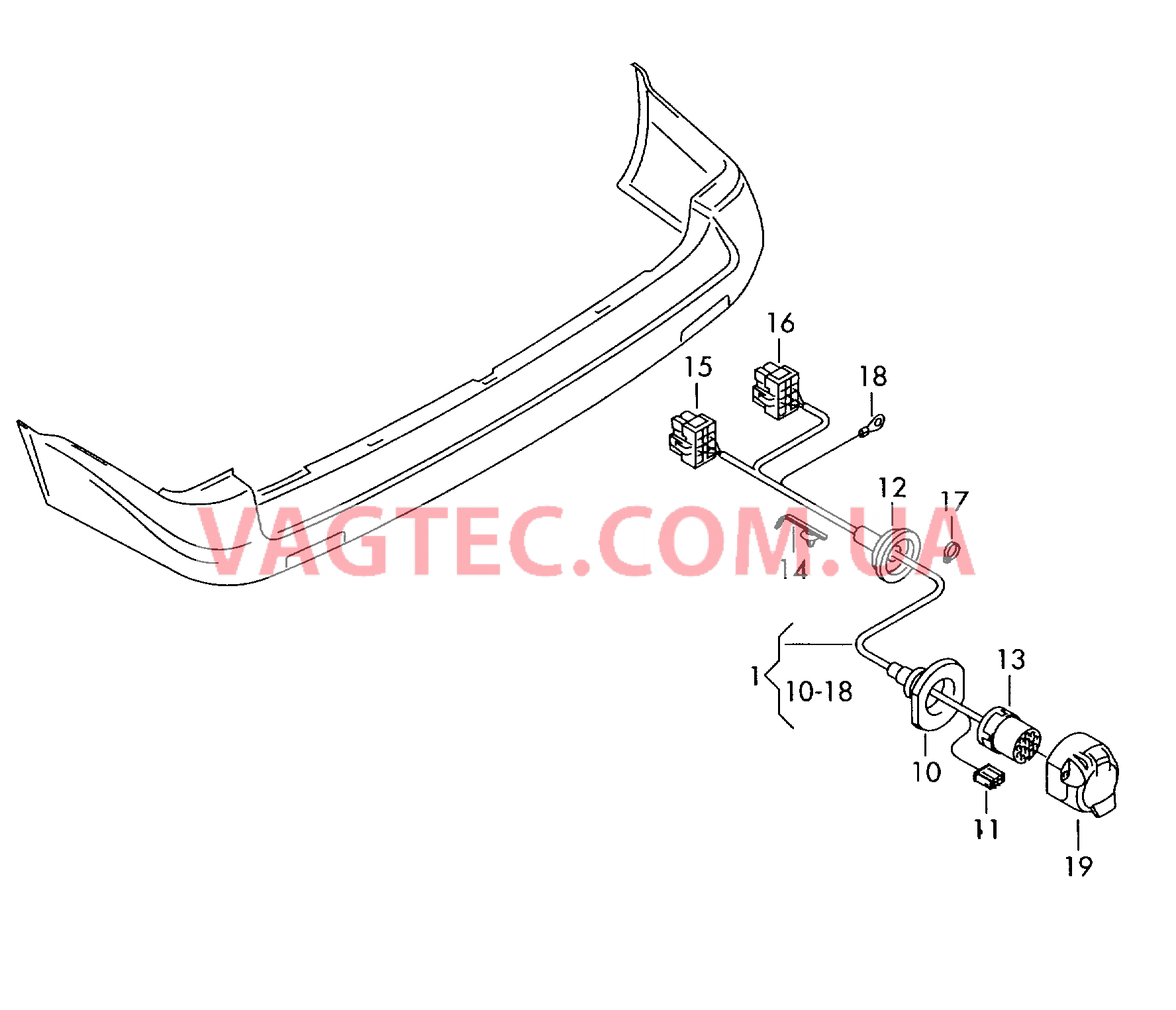 Жгут проводов для розетки ТСУ .  ------------------------------ Жгут проводов для бампера Парковочный ассистент  для VOLKSWAGEN Caddy 2011