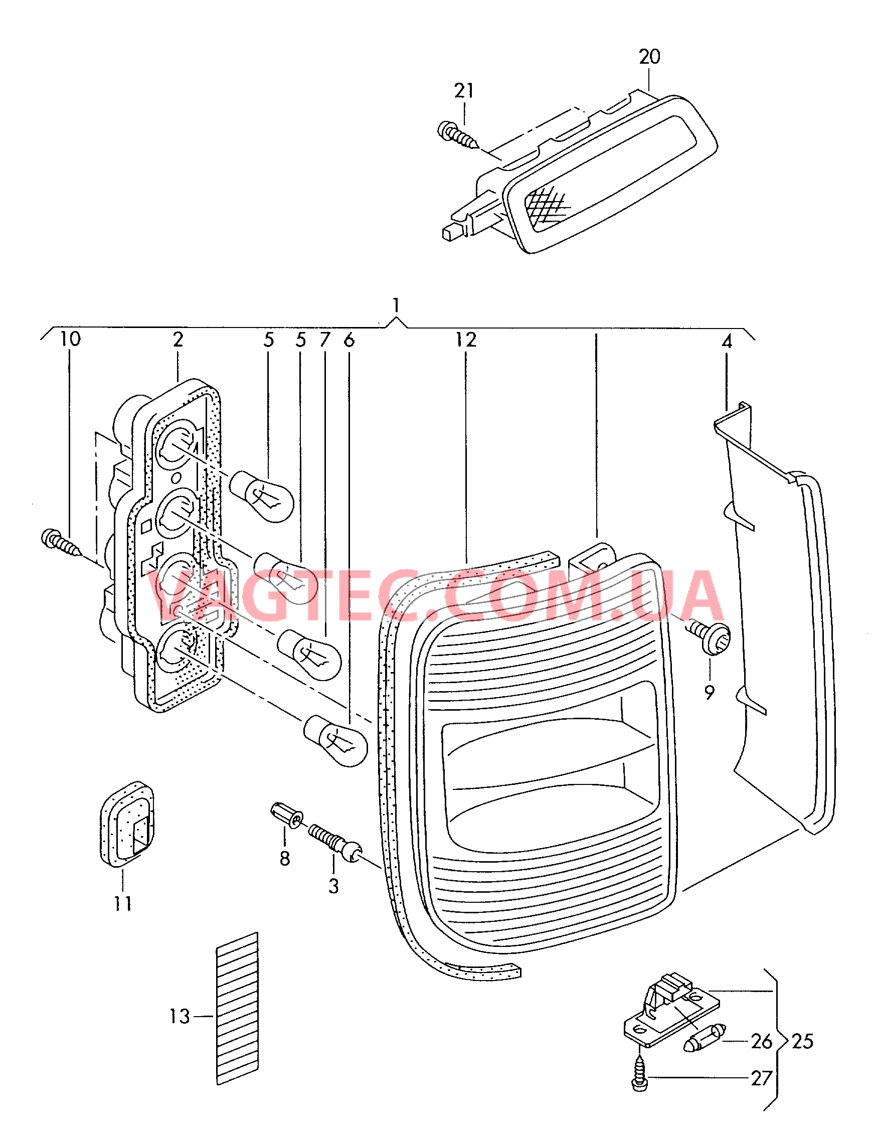 Задний фонарь Верхний стоп-сигнал Плафон освещ. номерного знака  для VOLKSWAGEN Caddy 2005