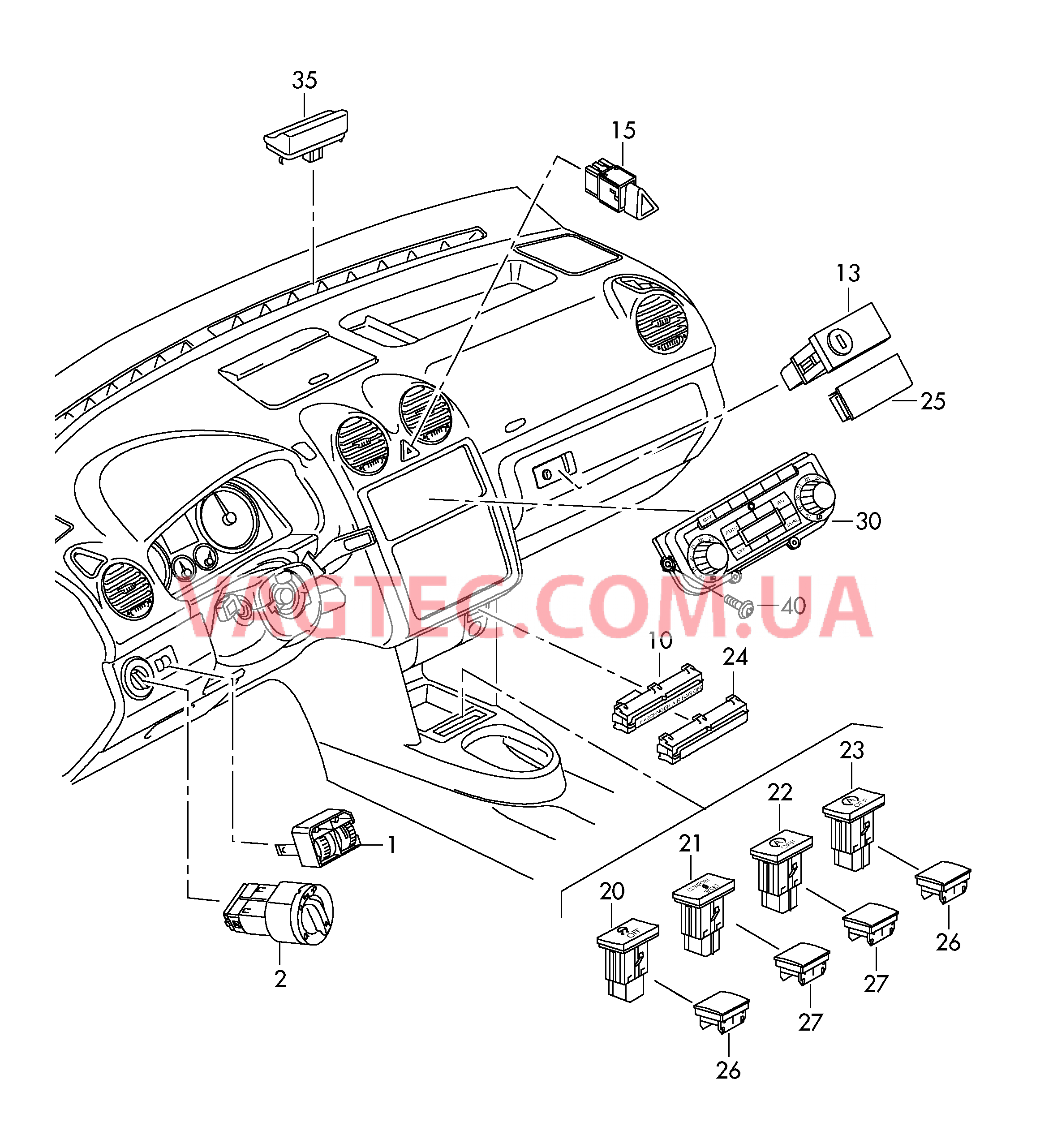 Выключатель света Выключатель в панели приборов Выключатель в централ. консоли БУ климатической установки  для VOLKSWAGEN Caddy 2015