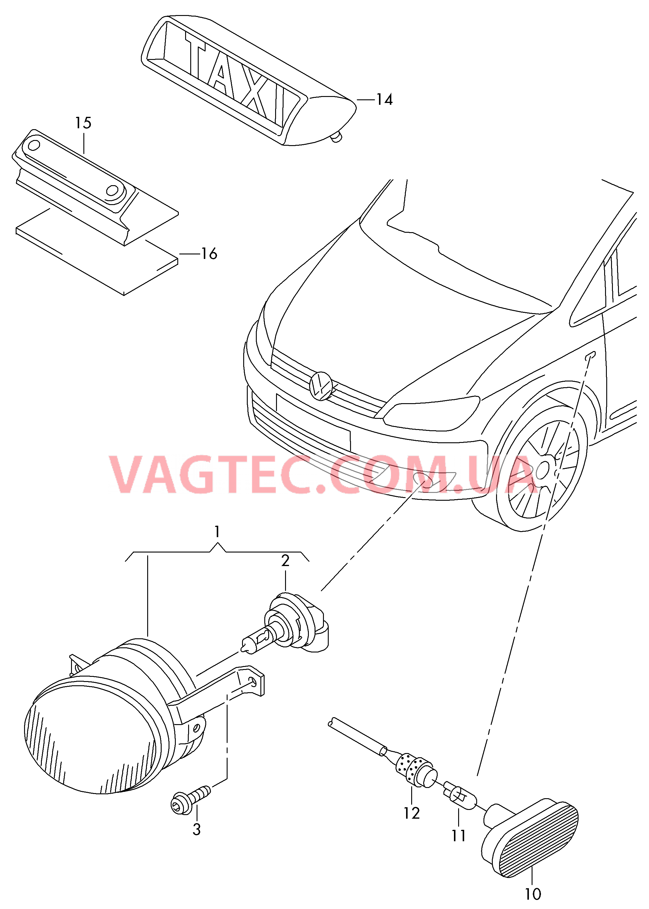 Галогеновая противотуманная фара со стат. адапт. освещен.  Фонарь указателя поворота  для VOLKSWAGEN Caddy 2014