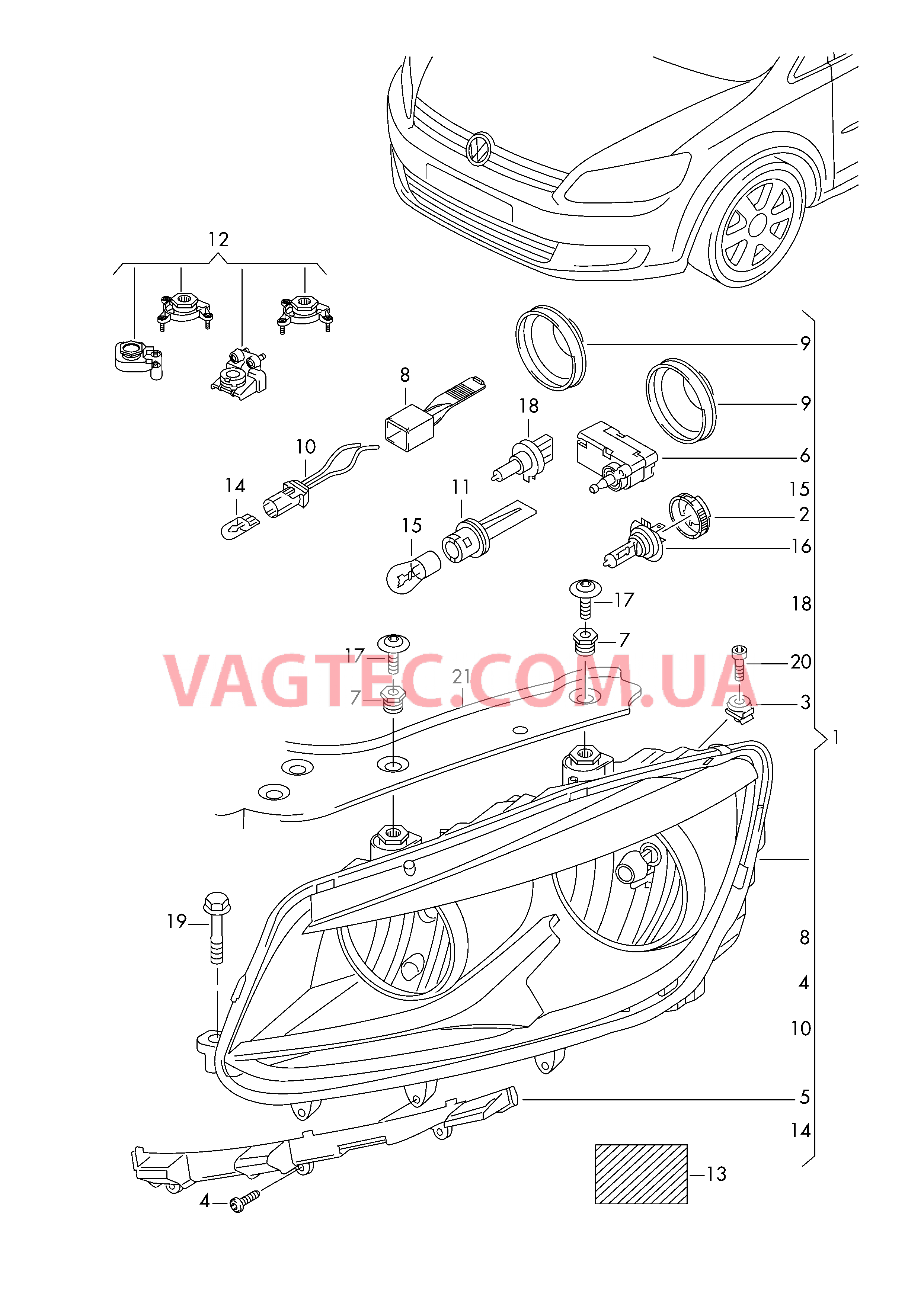 Двойная галогенная фара  для VOLKSWAGEN Caddy 2011-1