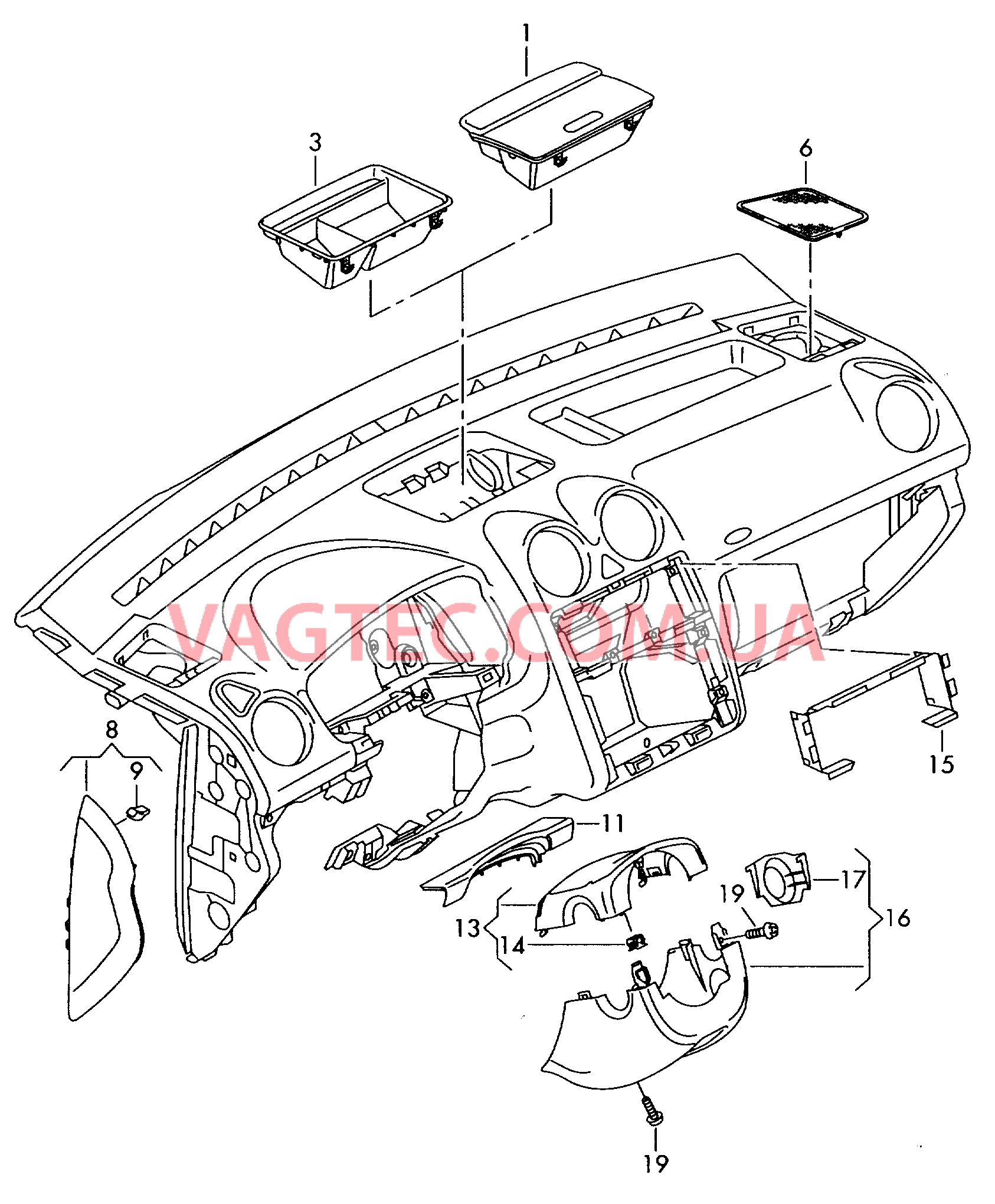 Детали, встроен. в пан. приб.  для VOLKSWAGEN Caddy 2007