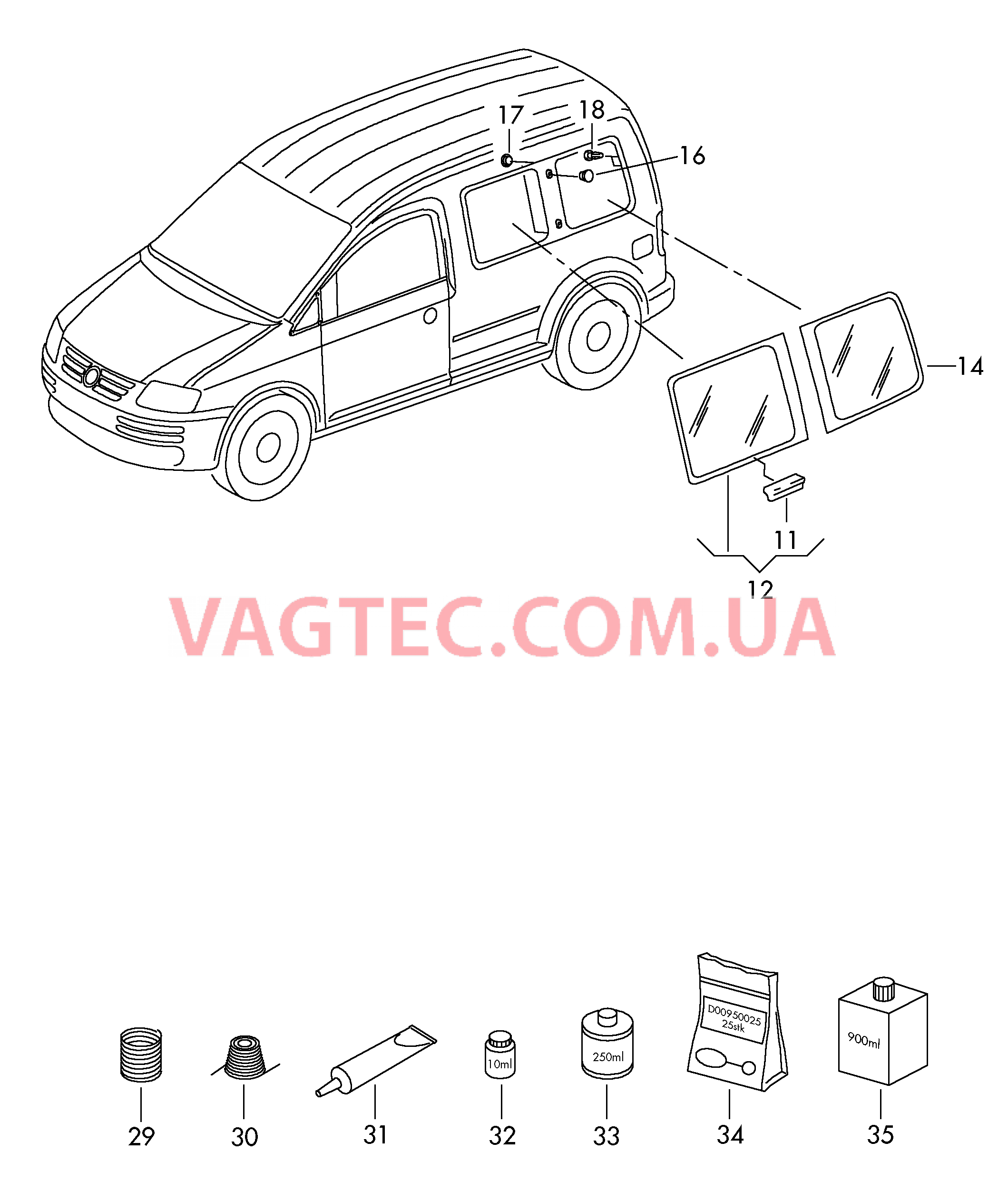 Cтекло боковое Cтекло боковое Клеящий и уплотняющий материал  для VOLKSWAGEN Caddy 2012