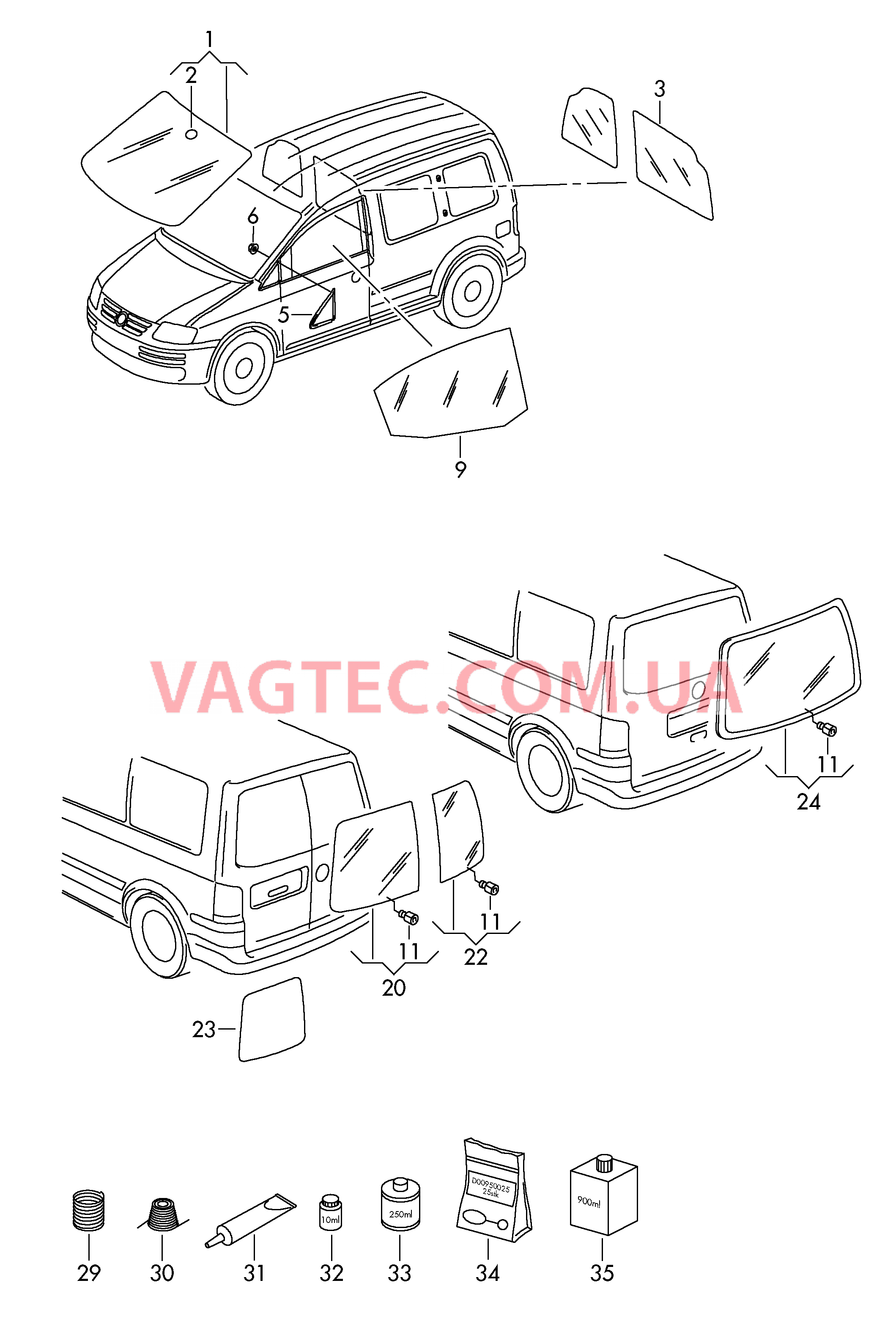 Ветровое стекло Стекло двери Заднее стекло Клеящий и уплотняющий материал  для VOLKSWAGEN Caddy 2009