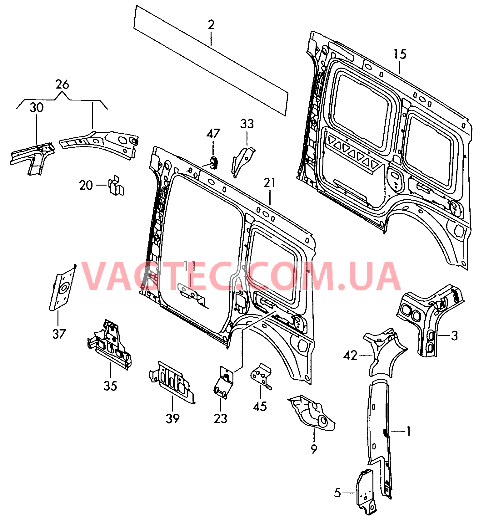 Боковина, внутренняя  F 2K-8-042 500>> для VOLKSWAGEN Caddy 2006