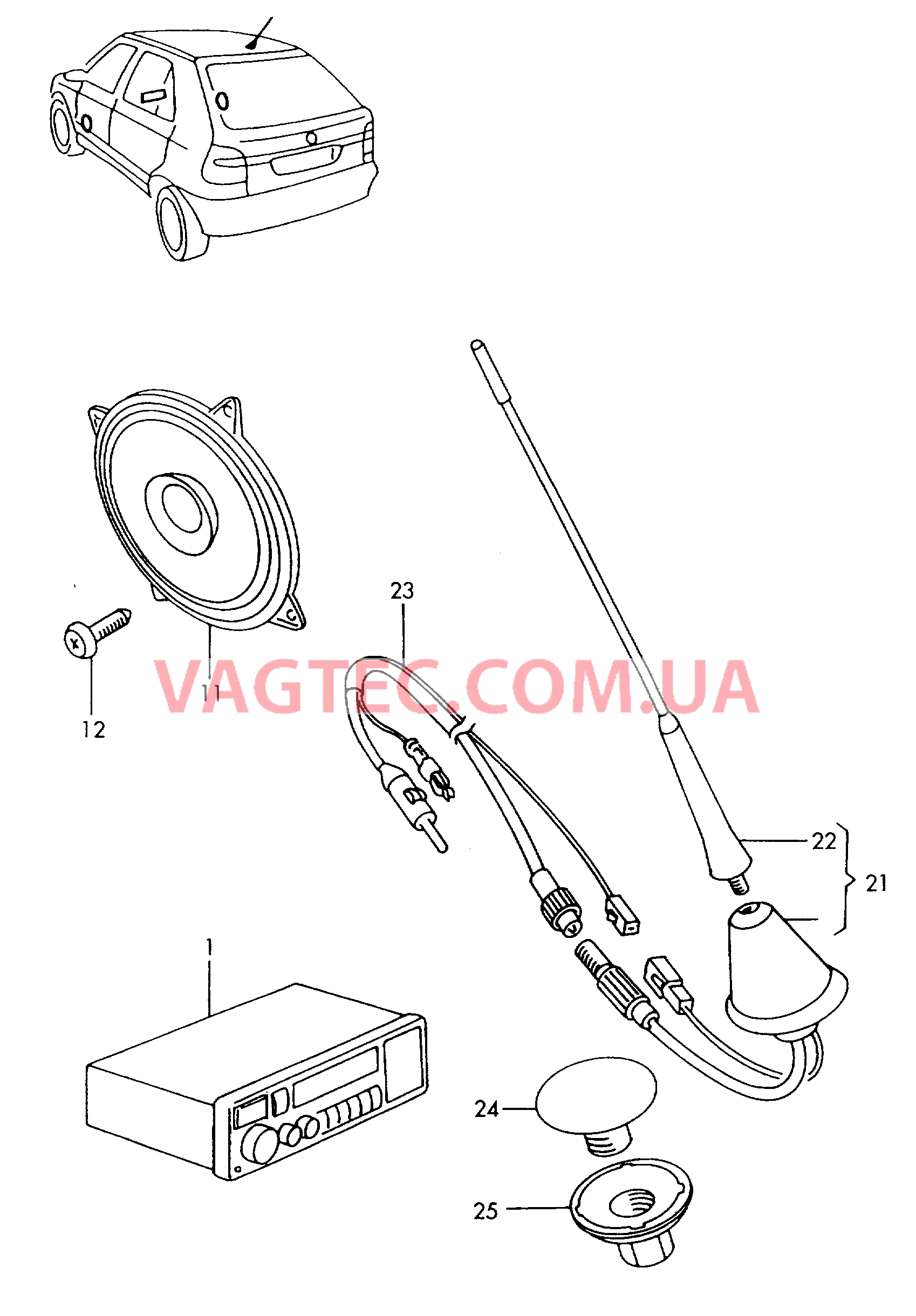 Магнитола Громкоговоритель Антенна  для VOLKSWAGEN Caddy 2000-1