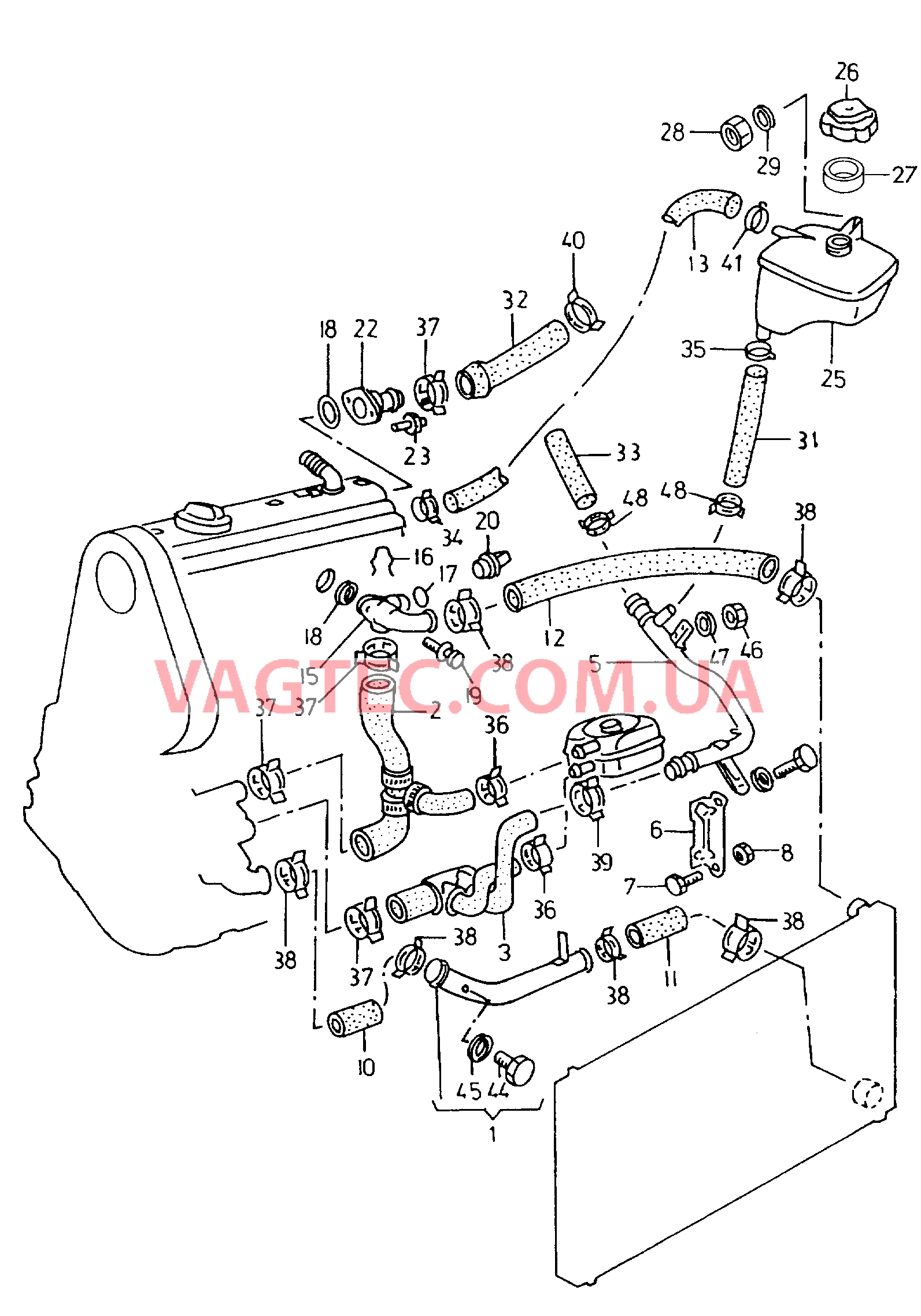 Шланги ОЖ и трубки Фланец Бачок, компенсационный  для VOLKSWAGEN Caddy 2000-1