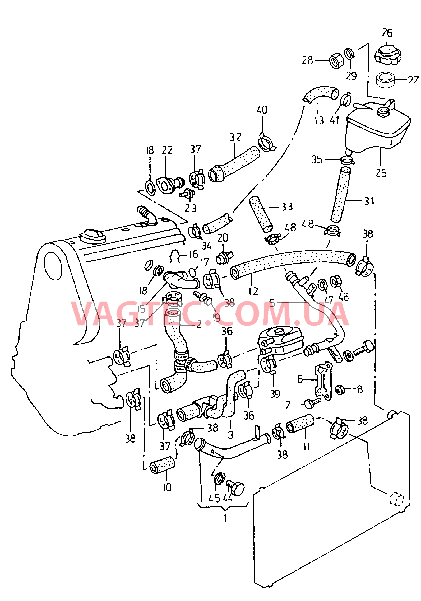 Шланги ОЖ и трубки Фланец Бачок, компенсационный  для VOLKSWAGEN Caddy 2001-1