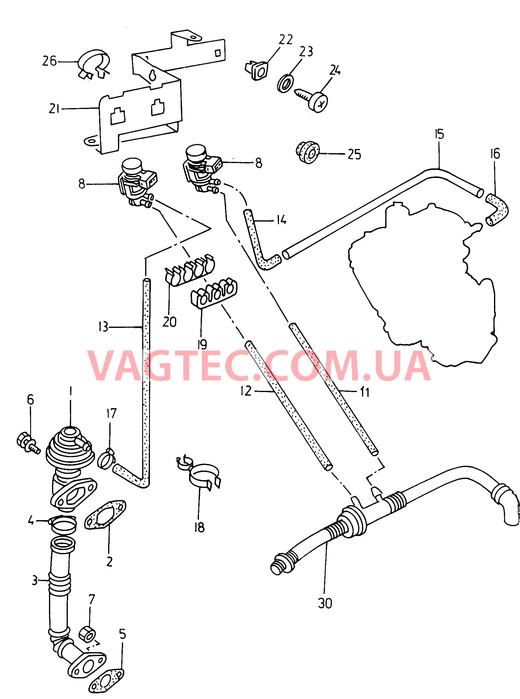 Вакуумная система Рециркуляция ОГ  для VOLKSWAGEN Caddy 2000-1