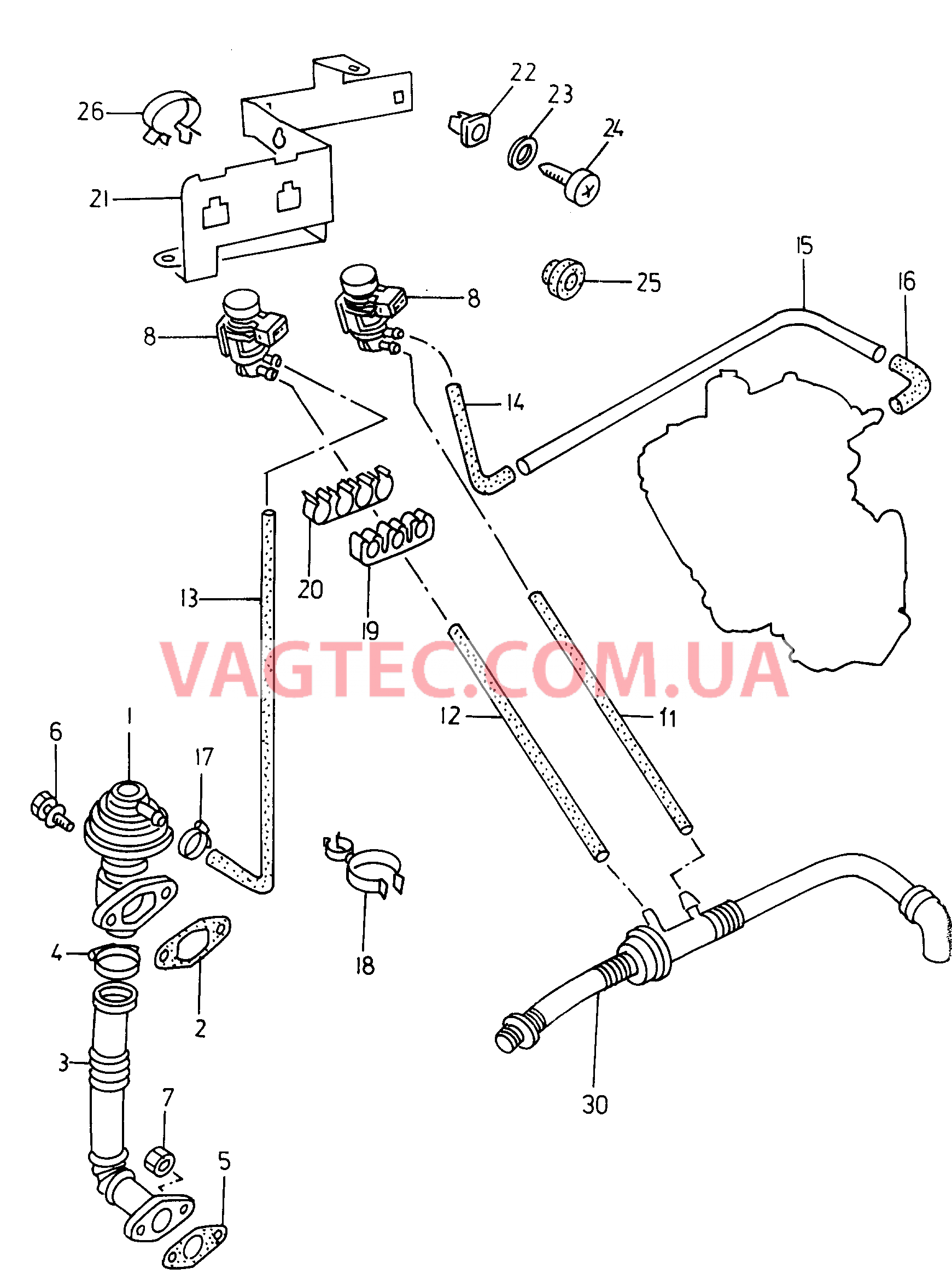 Вакуумная система Рециркуляция ОГ  для VOLKSWAGEN Caddy 2001-1