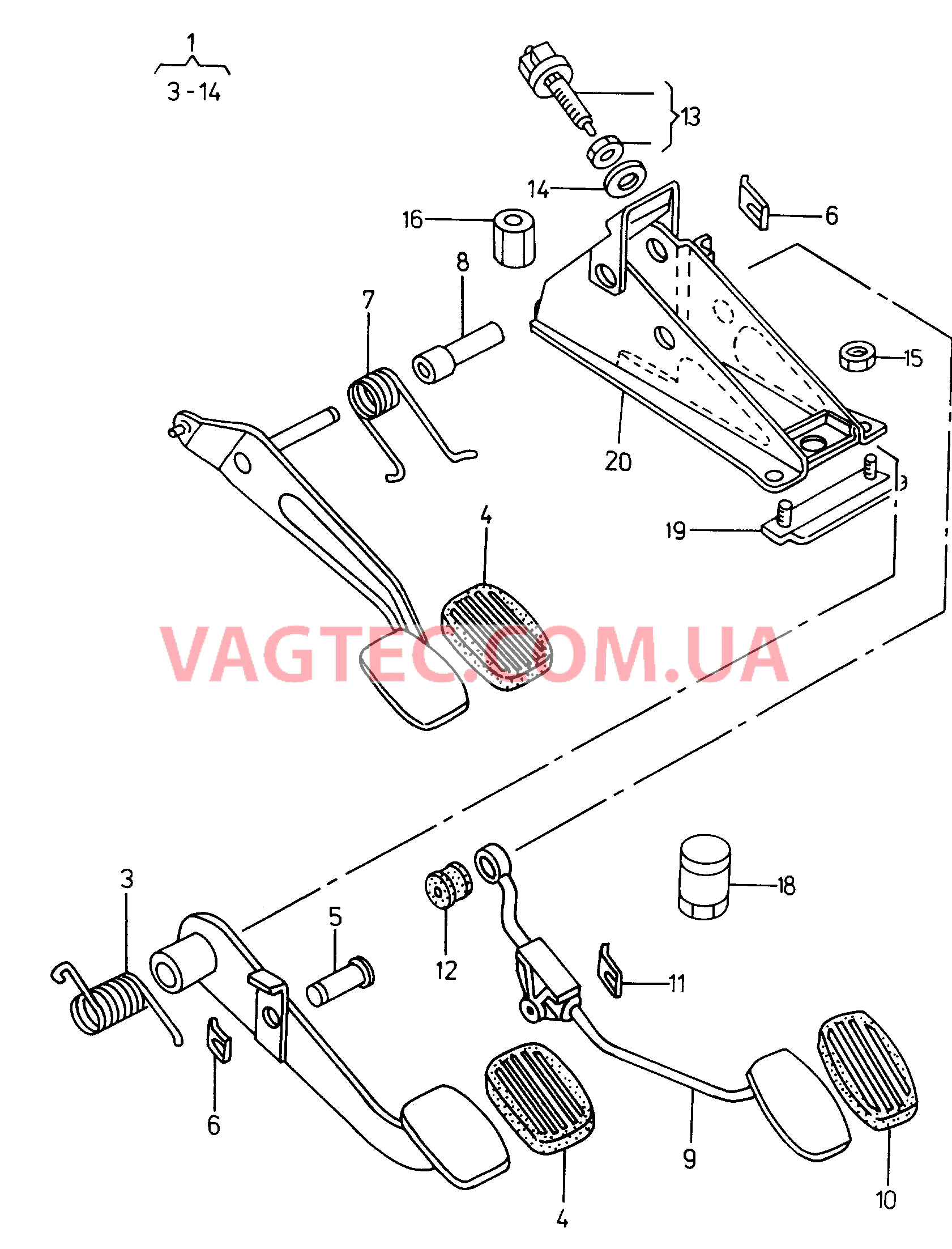 Педальный механизм привода тормозного механизма и сцепления  Педаль акселератора  для VOLKSWAGEN Caddy 2001-1
