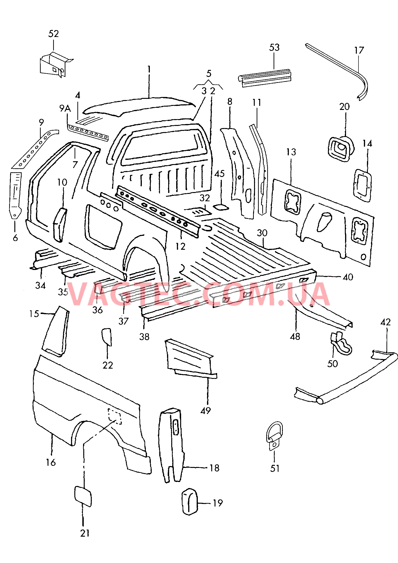 Деталь боковая Крыша Панель пола  для VOLKSWAGEN Caddy 2000-1