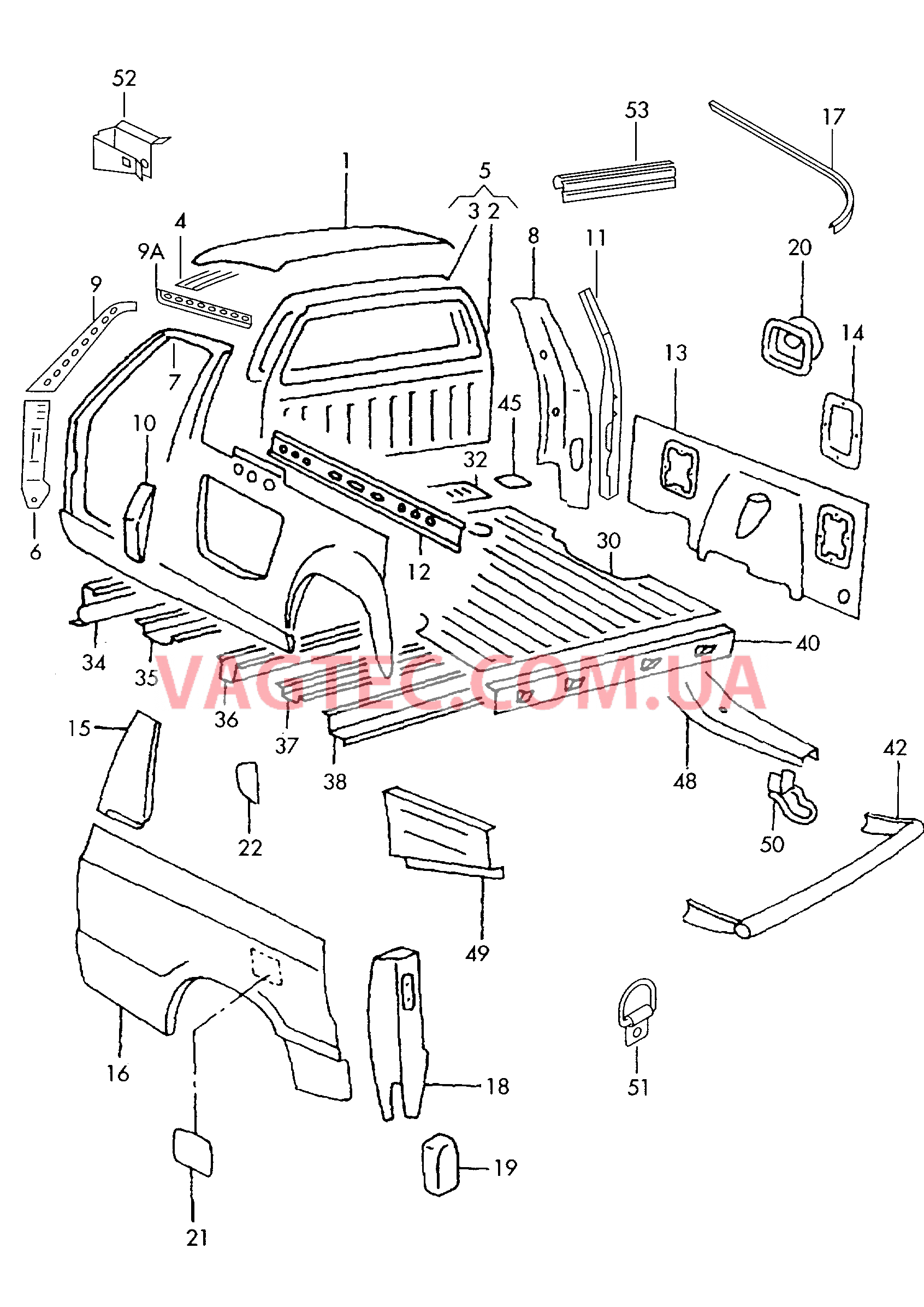 Деталь боковая Крыша Панель пола  для VOLKSWAGEN Caddy 2001-1