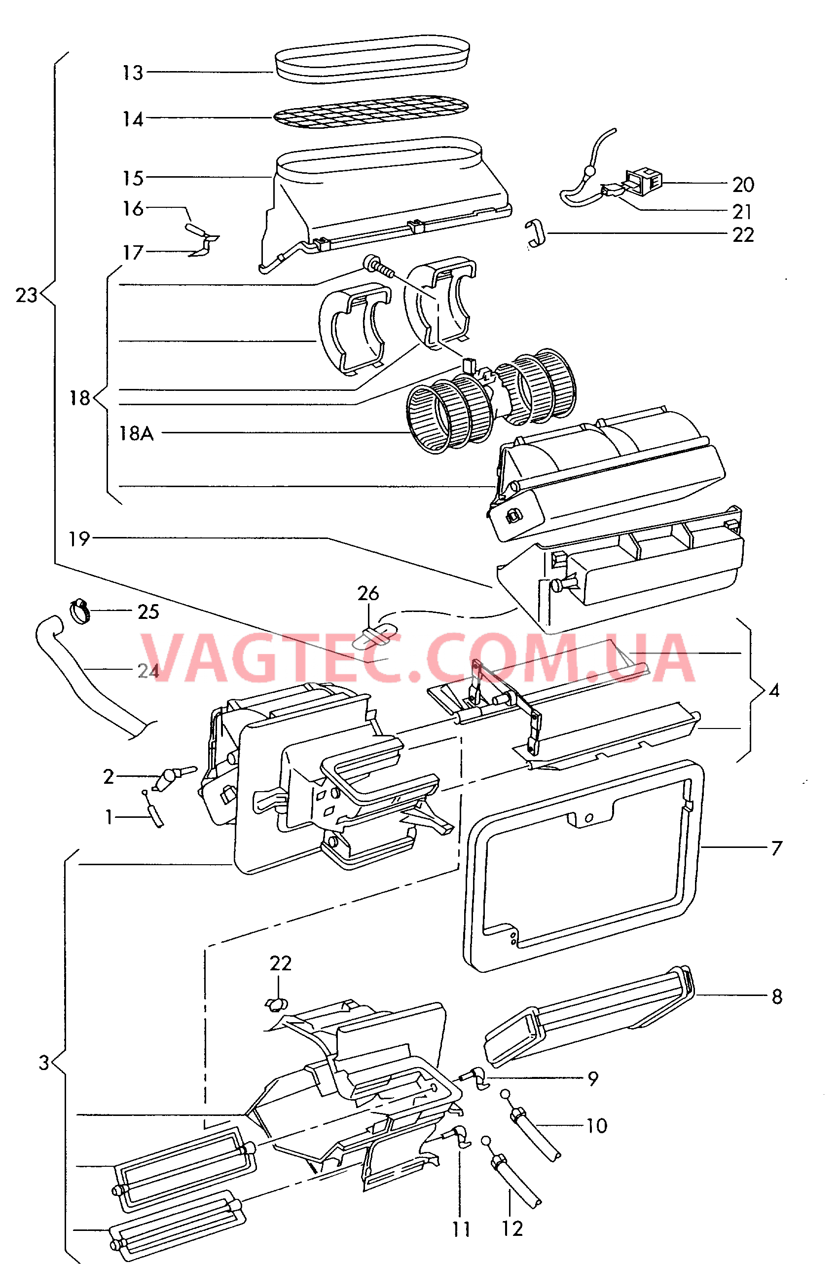 Отопитель с регулированием вентиляции и отопления  для VOLKSWAGEN Caddy 2000-1