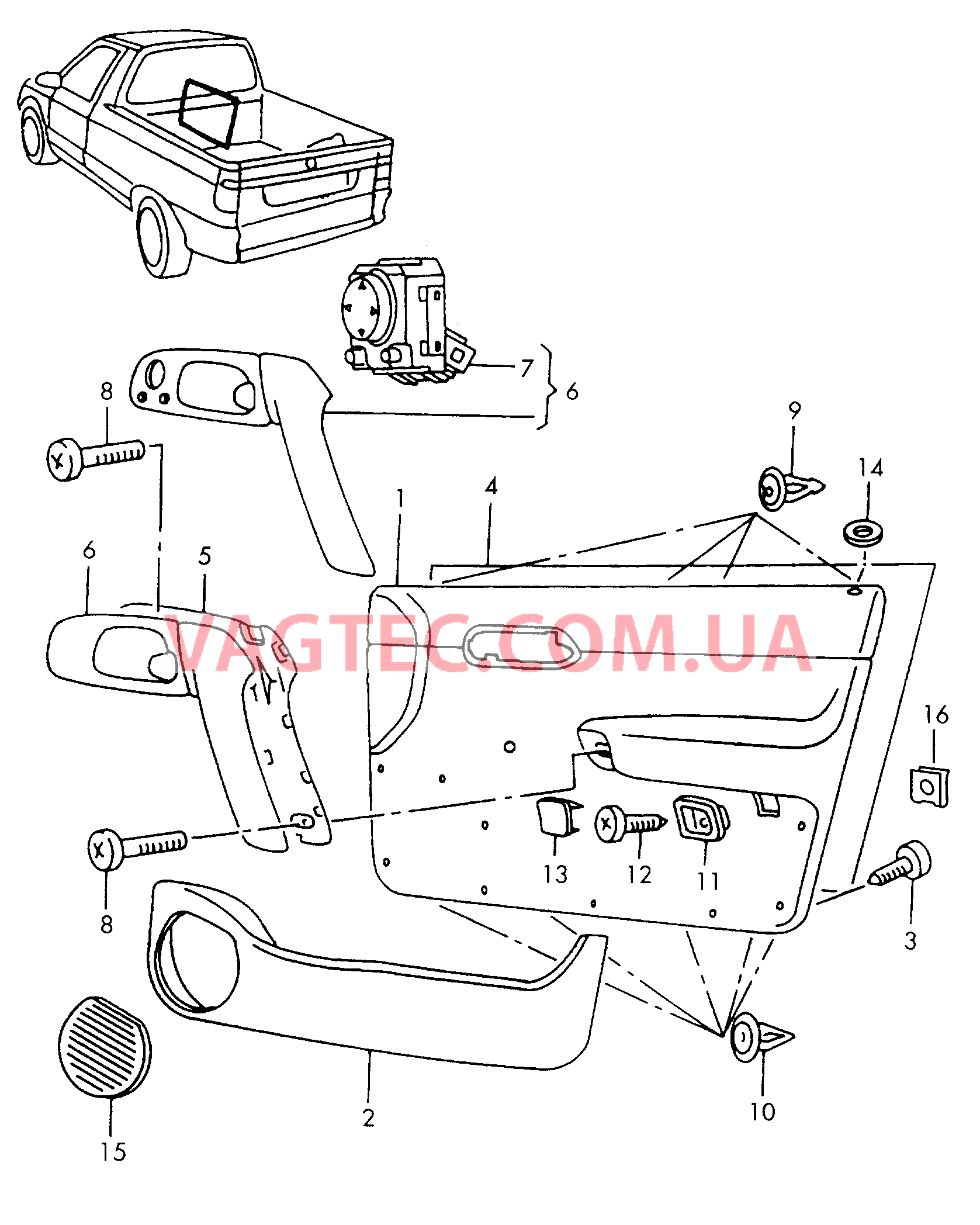 Обивка двери Ручка двери Подлокотник Вещевой отсек  для VOLKSWAGEN Caddy 2001-1