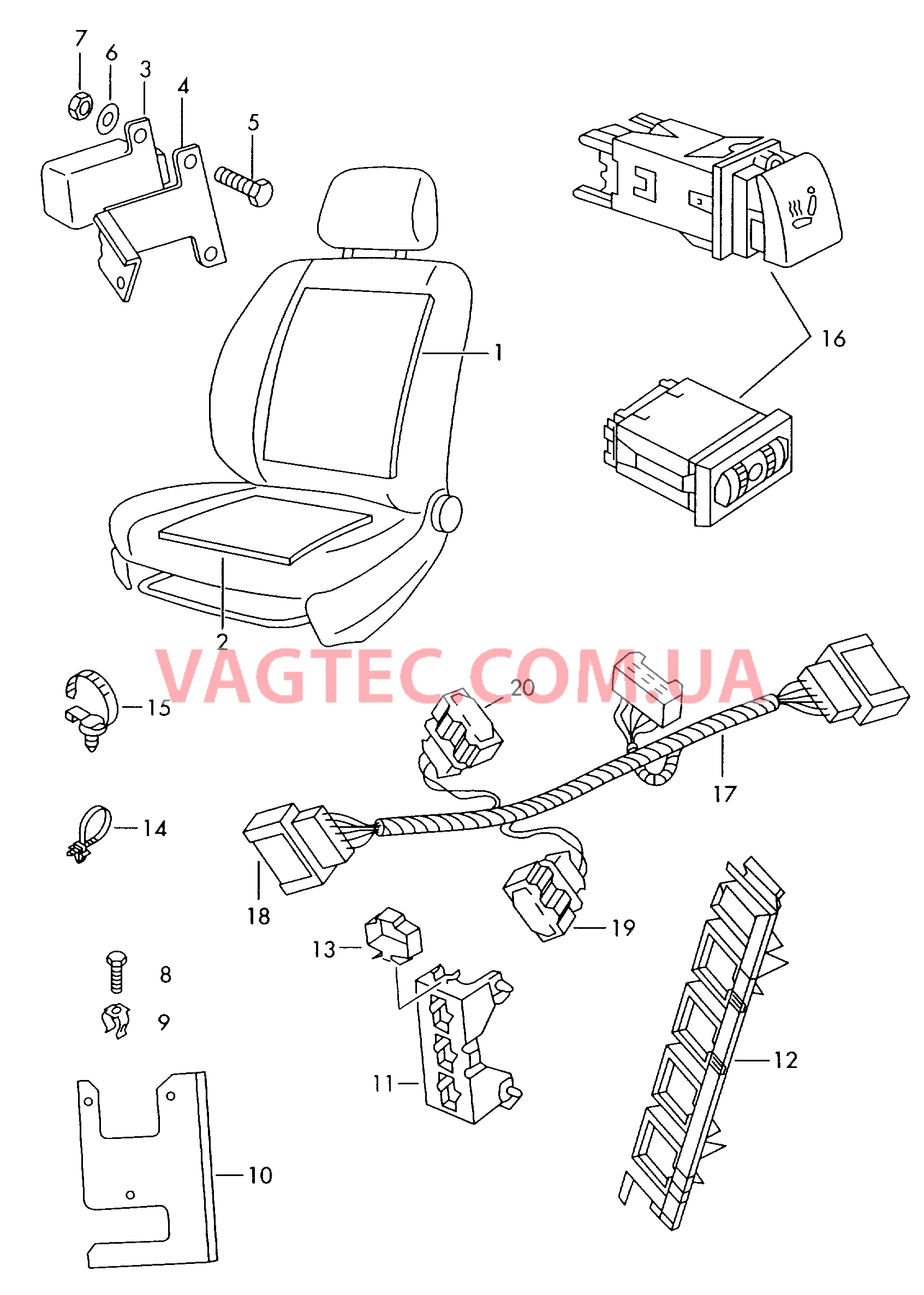 Подушка сиденья и спинка с обогревом  для VOLKSWAGEN Caddy 2000-1