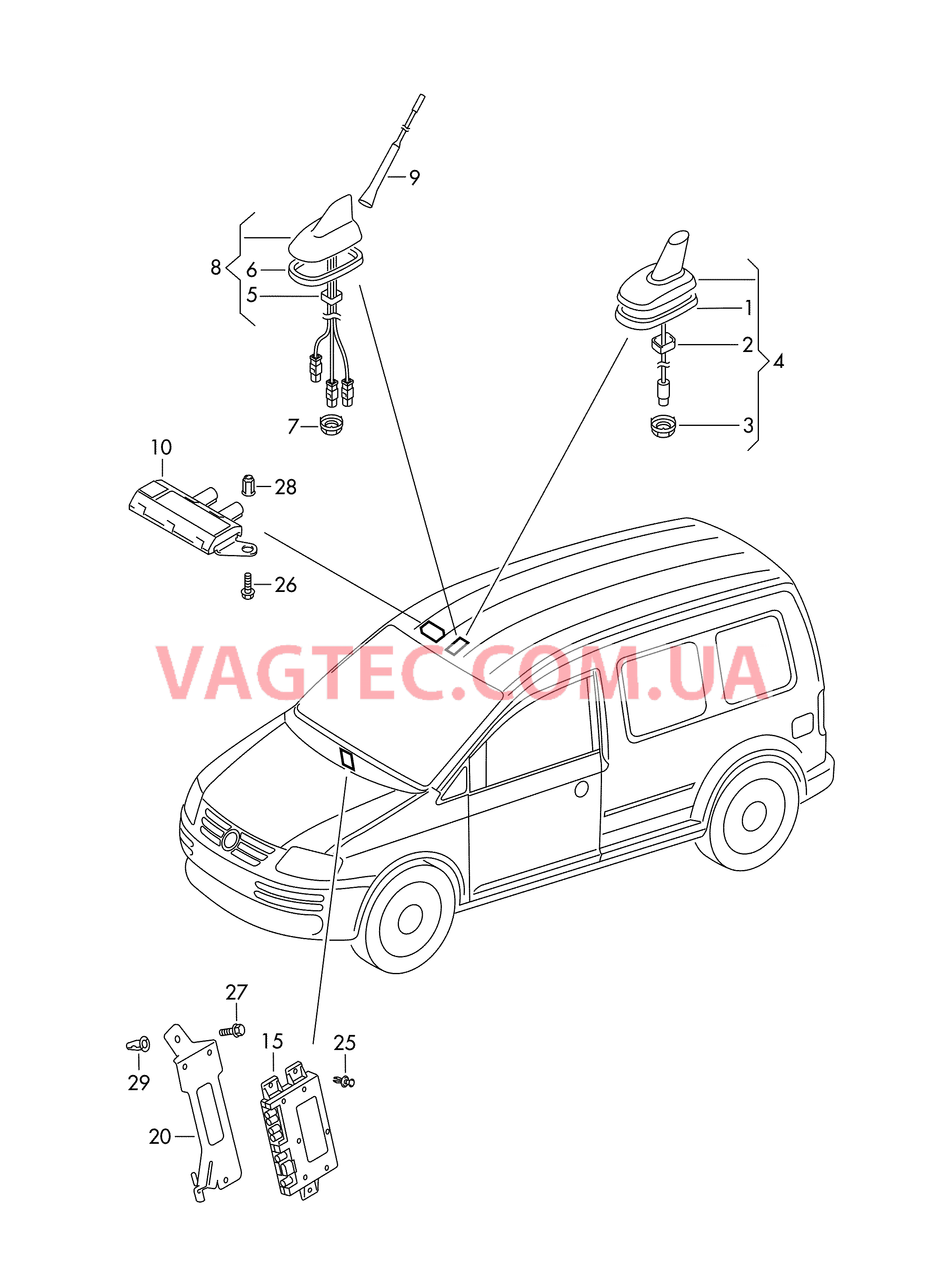 Антенна для крыши Усилитель антенны  для VOLKSWAGEN Caddy 2011