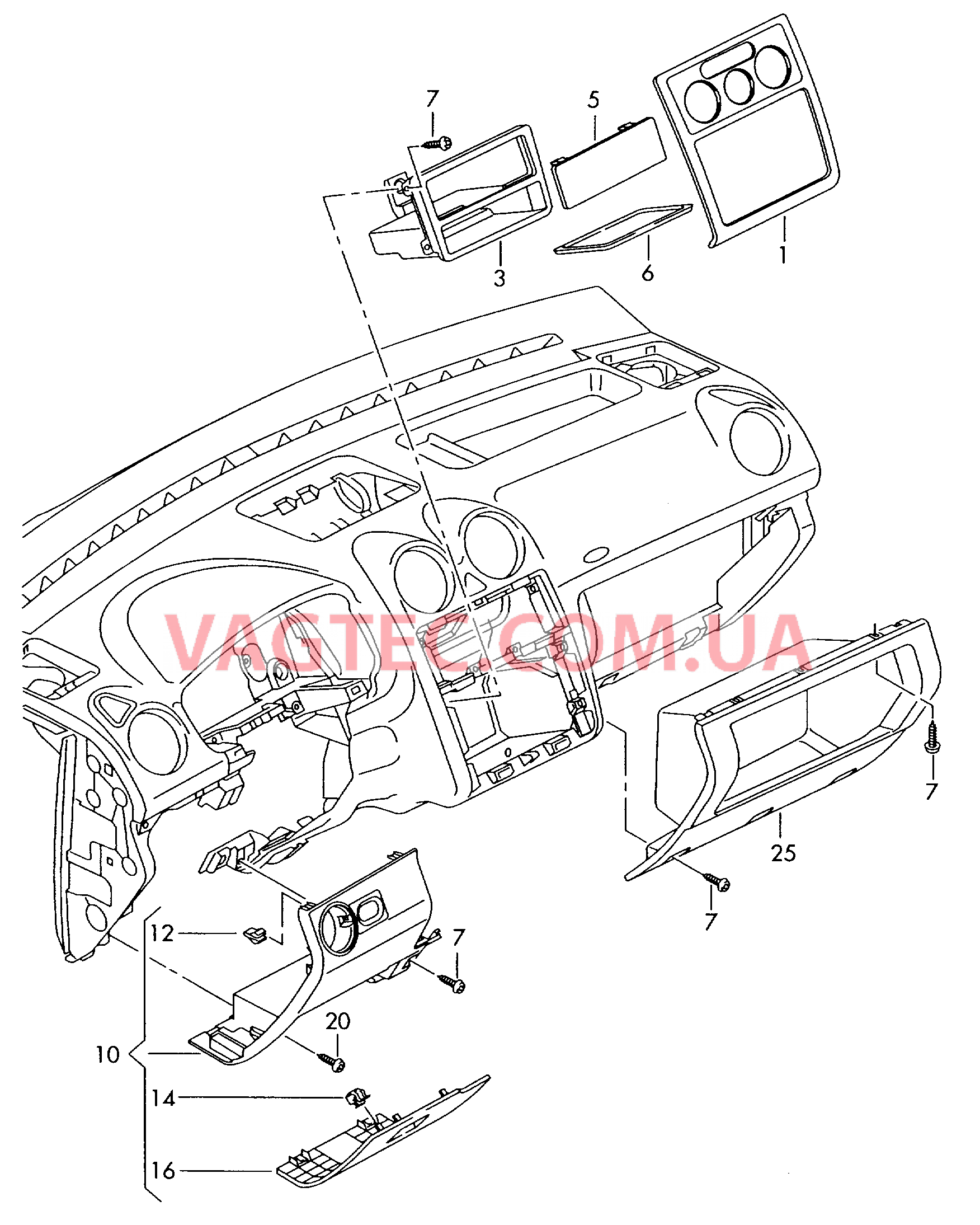 Детали, встроен. в пан. приб.  для VOLKSWAGEN Caddy 2011