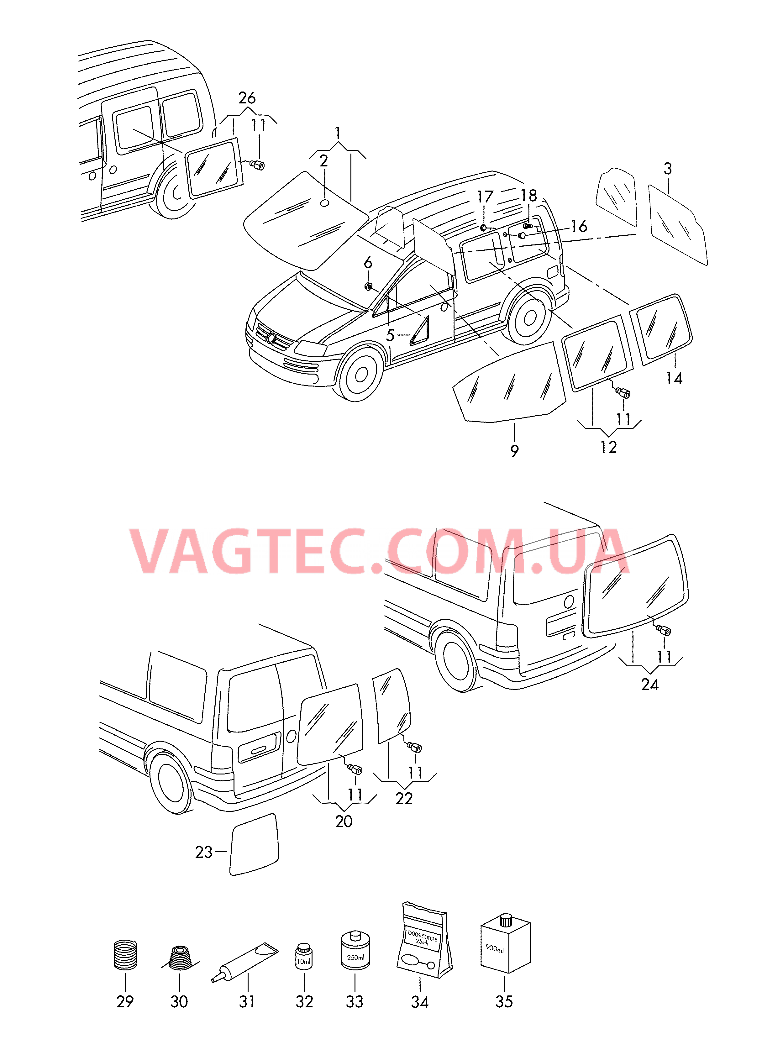 Ветровое стекло Cтекло боковое Стекло двери Заднее стекло F 2K-8-060 001>>* для VOLKSWAGEN Caddy 2007