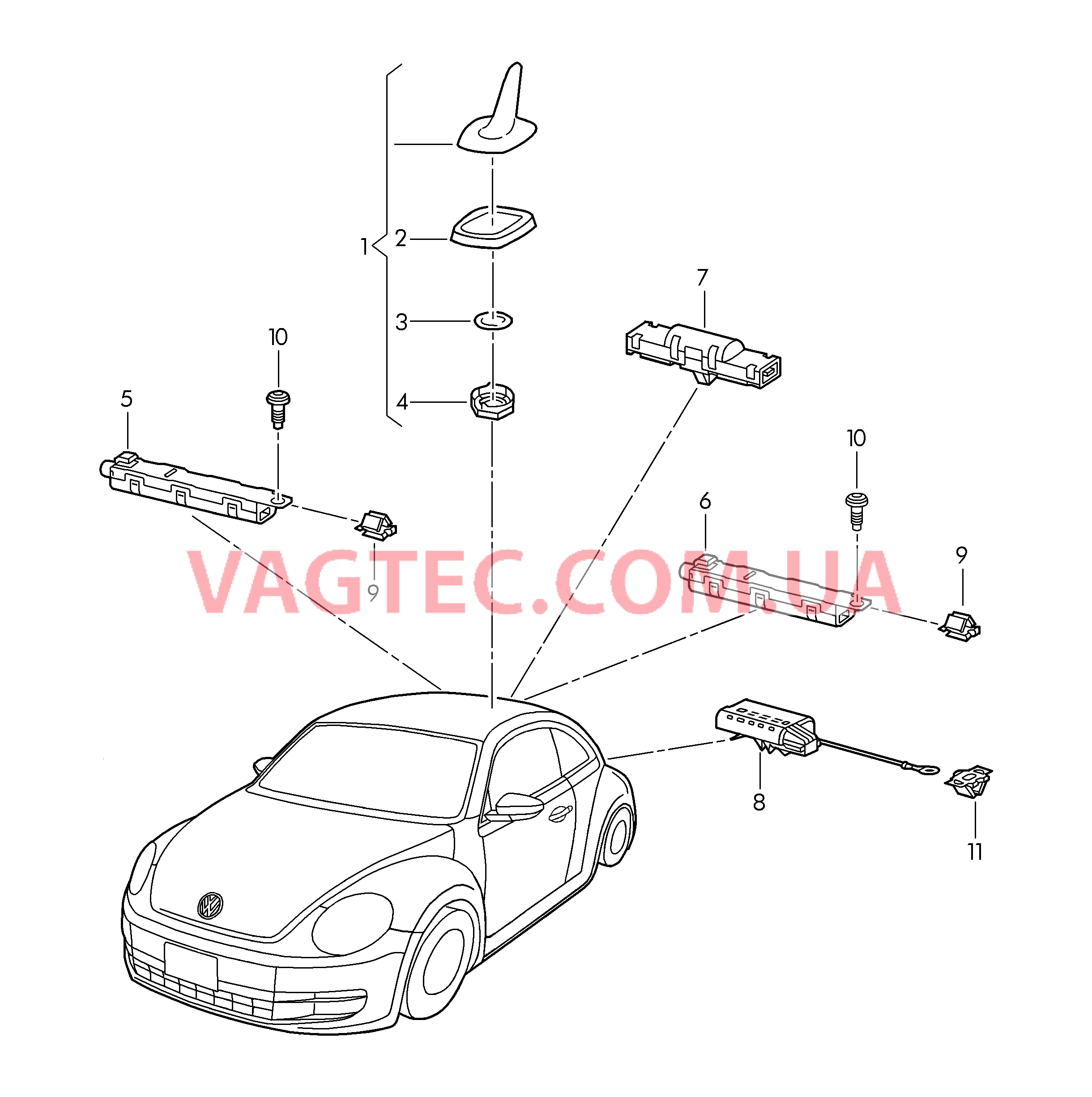 Антенна для крыши Макет антенны на крыше Усилитель антенны Помехоподавляющий фильтр Крепёжные детали  для VOLKSWAGEN Beetle 2016