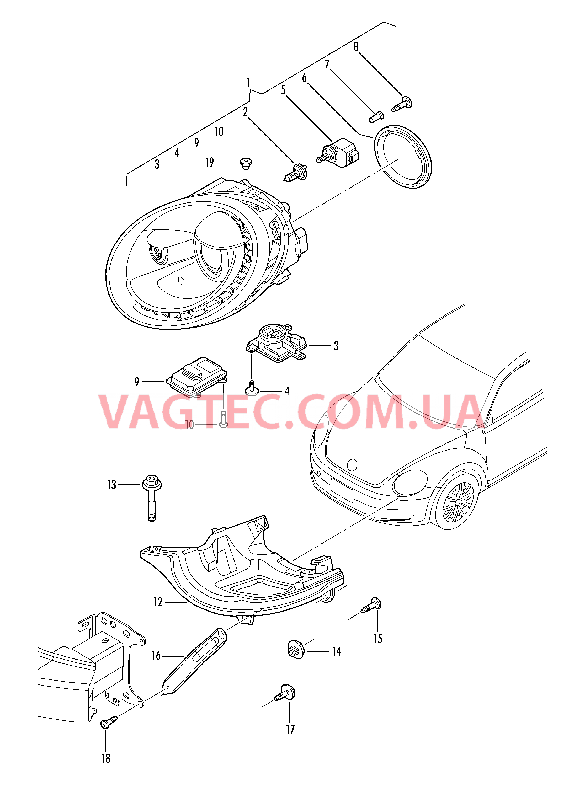 Фары с газоразрядными лампами со светодиодными модулями  для VOLKSWAGEN Beetle 2019