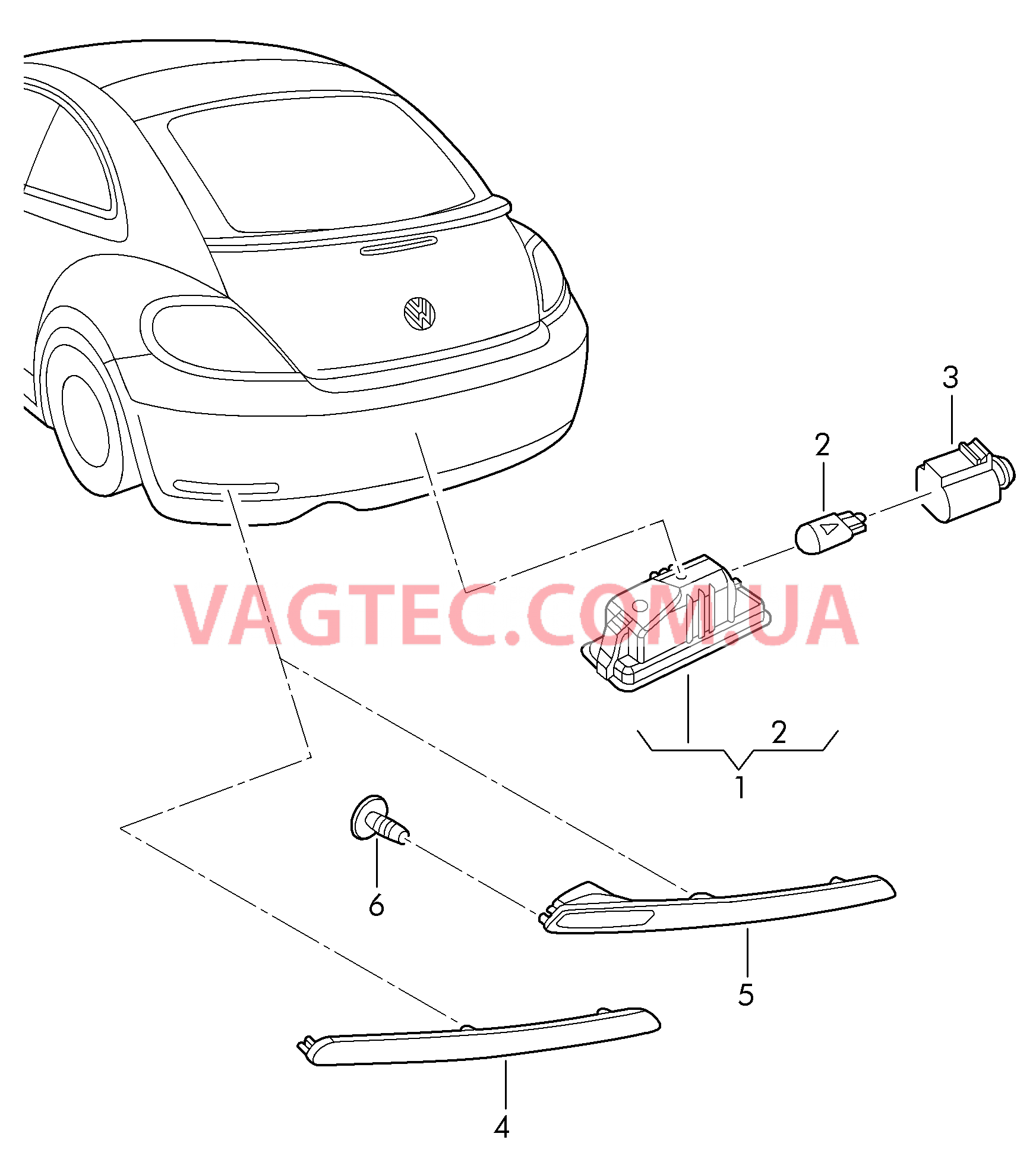 Плафон освещ. номерного знака Отражатель Задний фонарь с противотуман. фонарём  для VOLKSWAGEN Beetle 2016