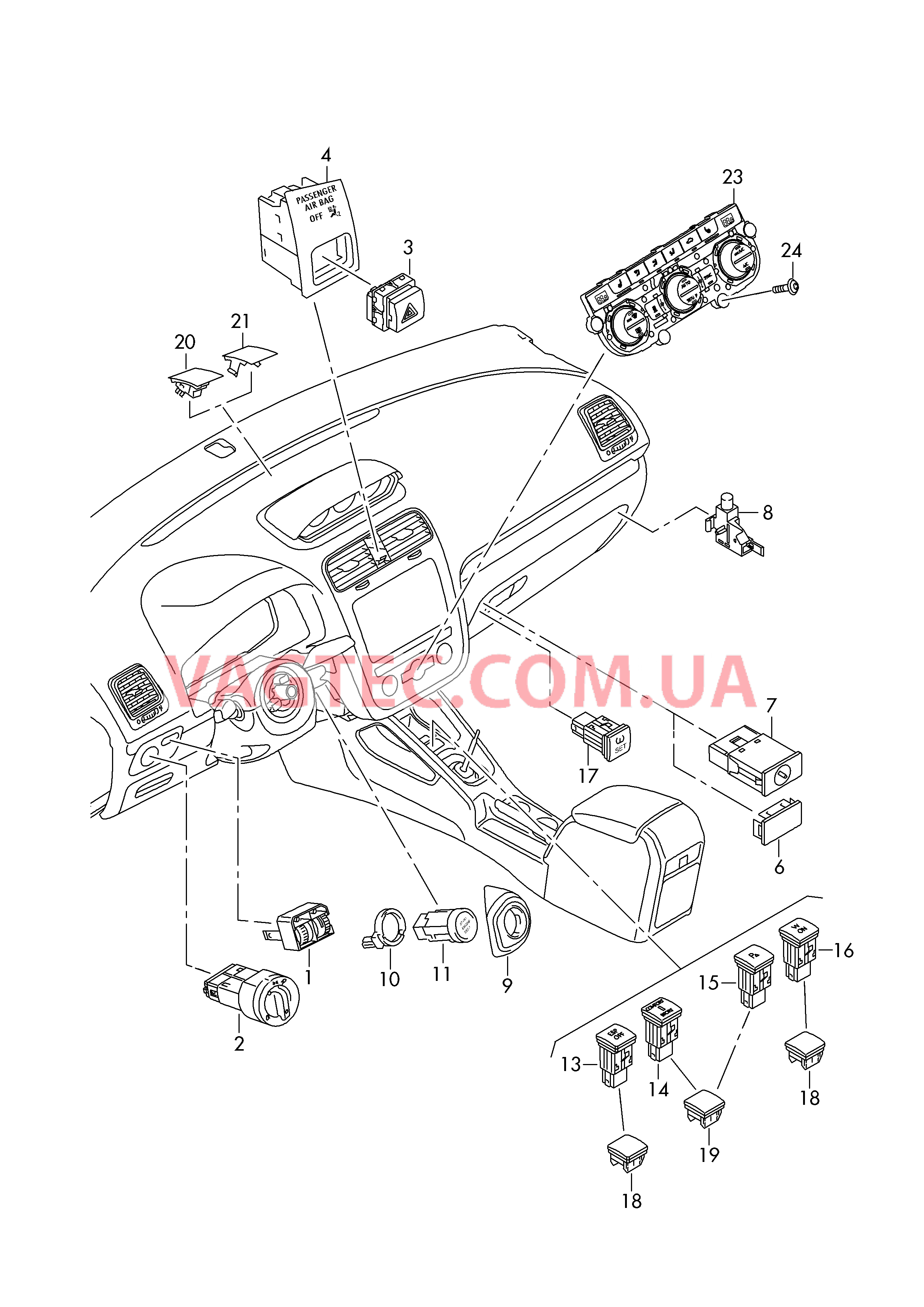 Выключатель света Выключатель в панели приборов Выключатель в централ. консоли БУ климатической установки Датчик интенс. солн. излуч.  для VOLKSWAGEN Scirocco 2016