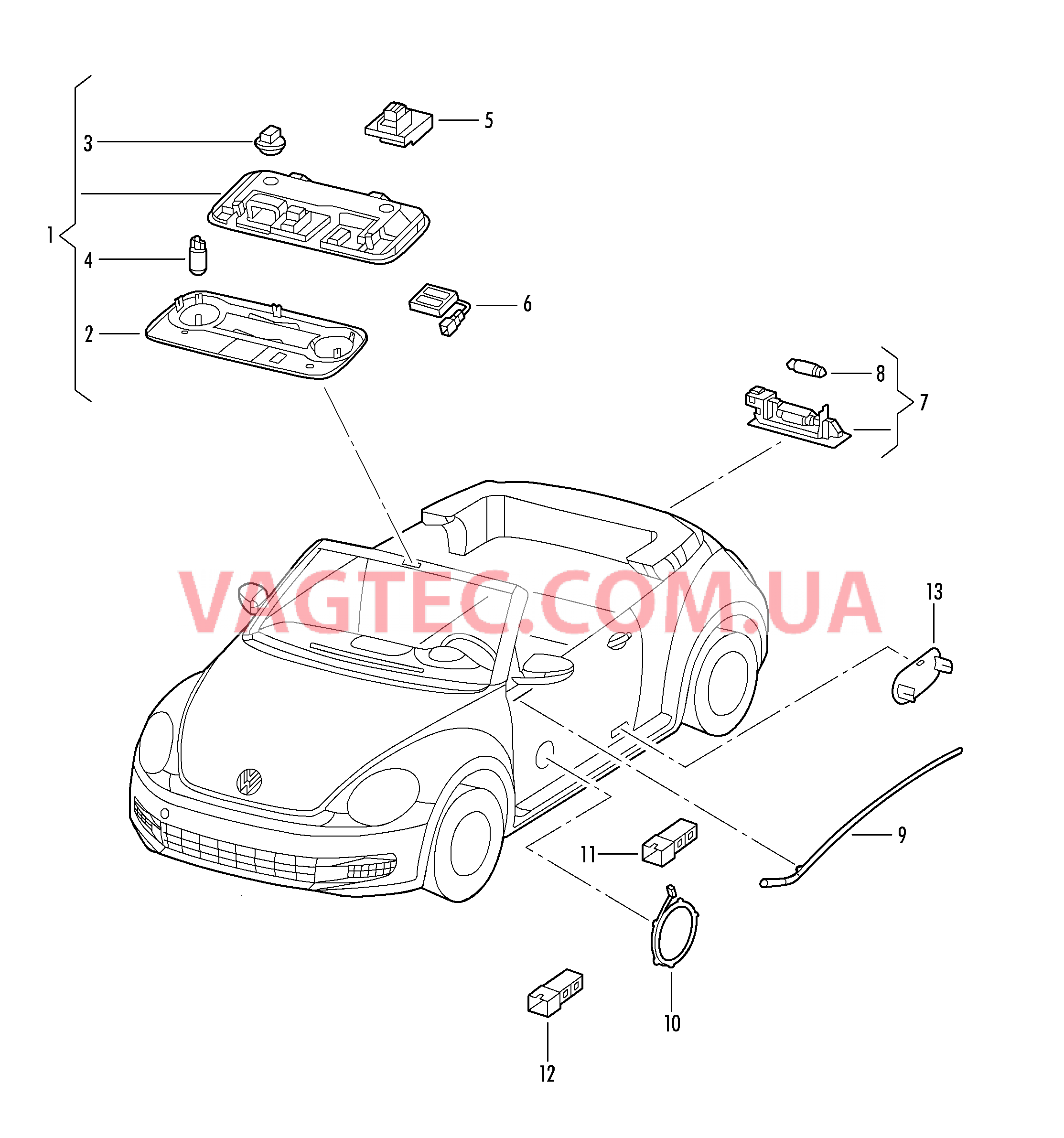 Плафон салона с фонар.д.чтения Освещение багажника Плафон эстетической подсветки .  Cветовозвращатель  для VOLKSWAGEN Beetle.Cabriolet 2013
