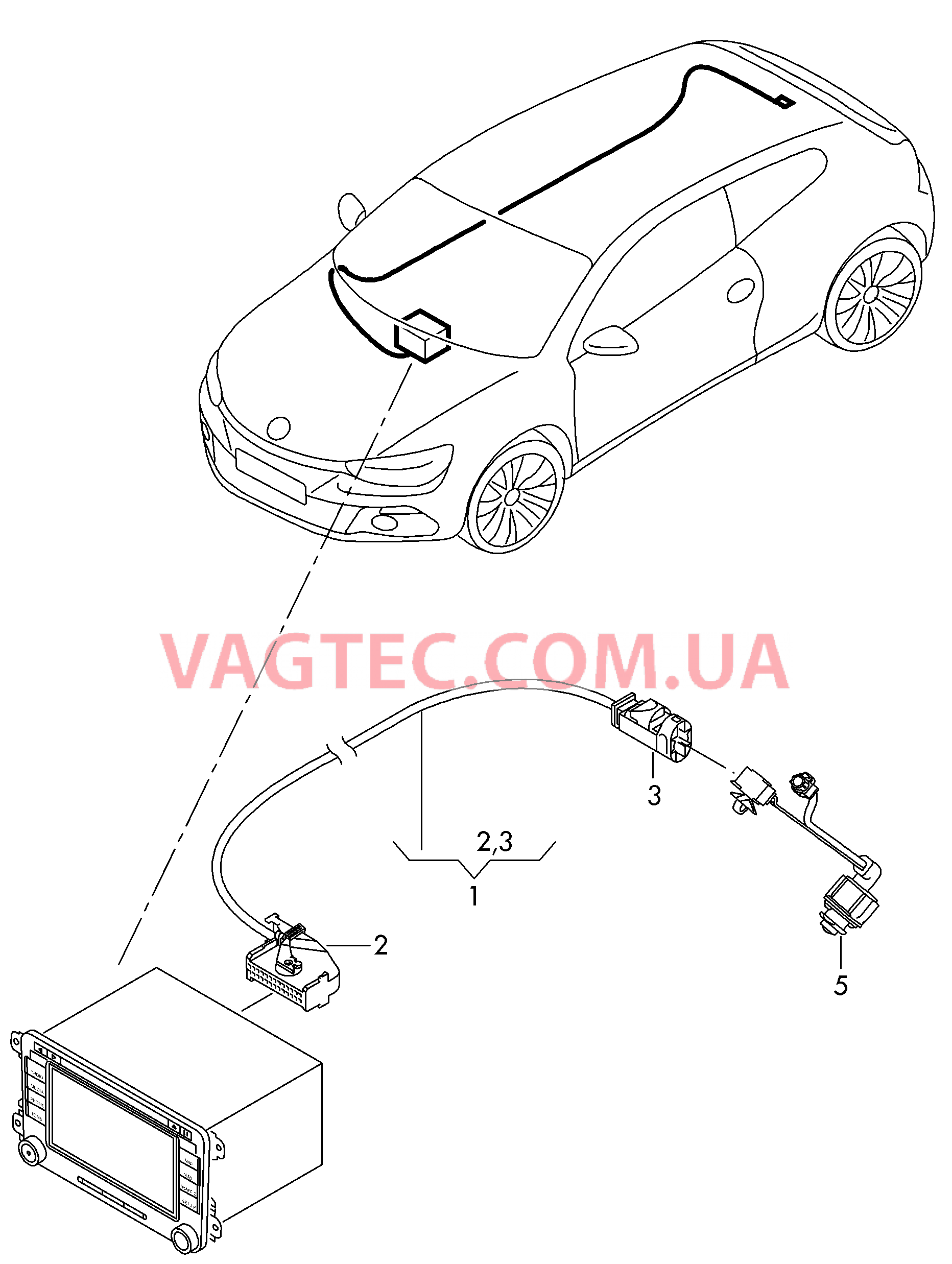 Кабель-адаптер для а/м с камерой заднего вида  для VOLKSWAGEN Scirocco 2009